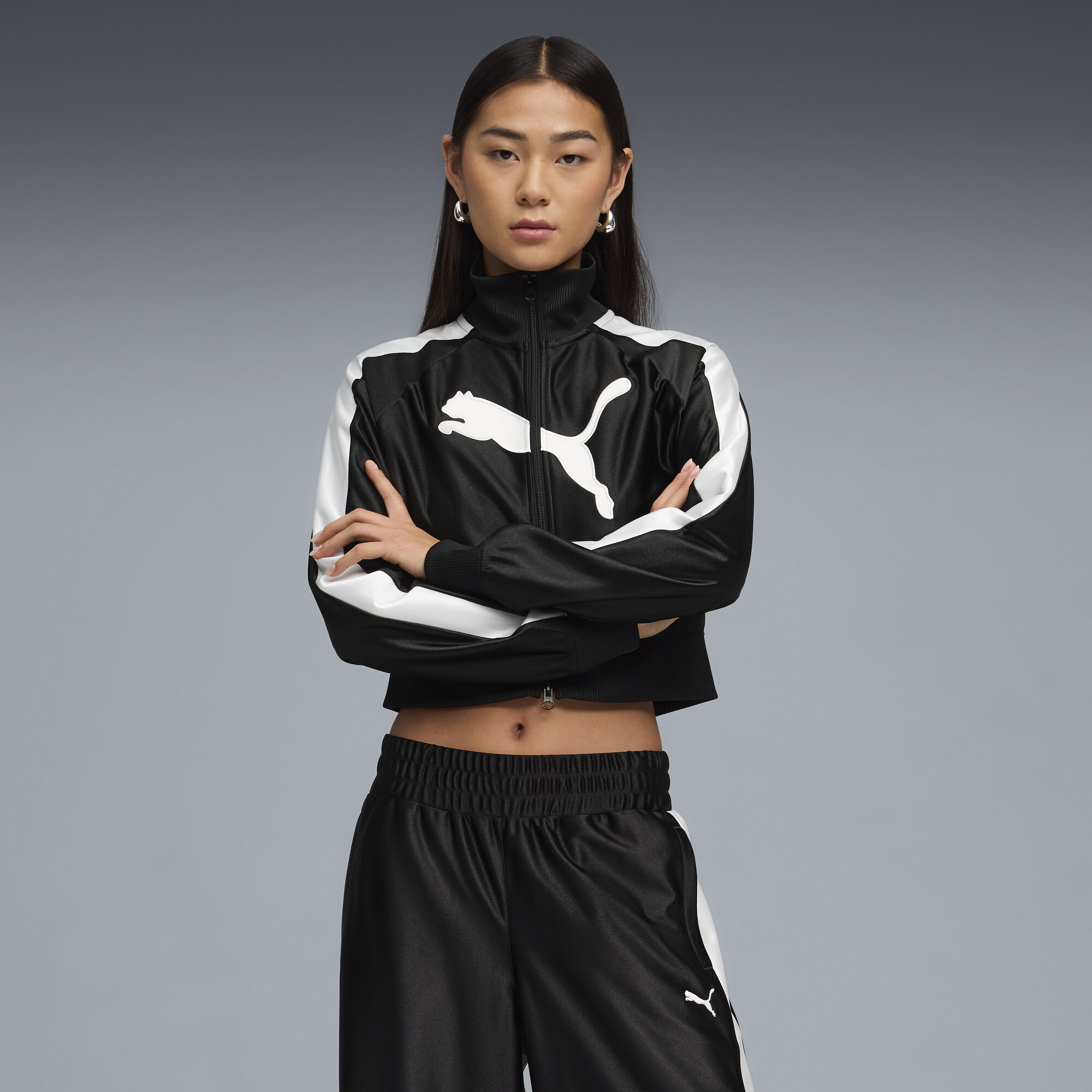 FUTURE.PUMA.ARCHIVE T7 cropped trainingsjack voor Dames, Zwart, Maat XS