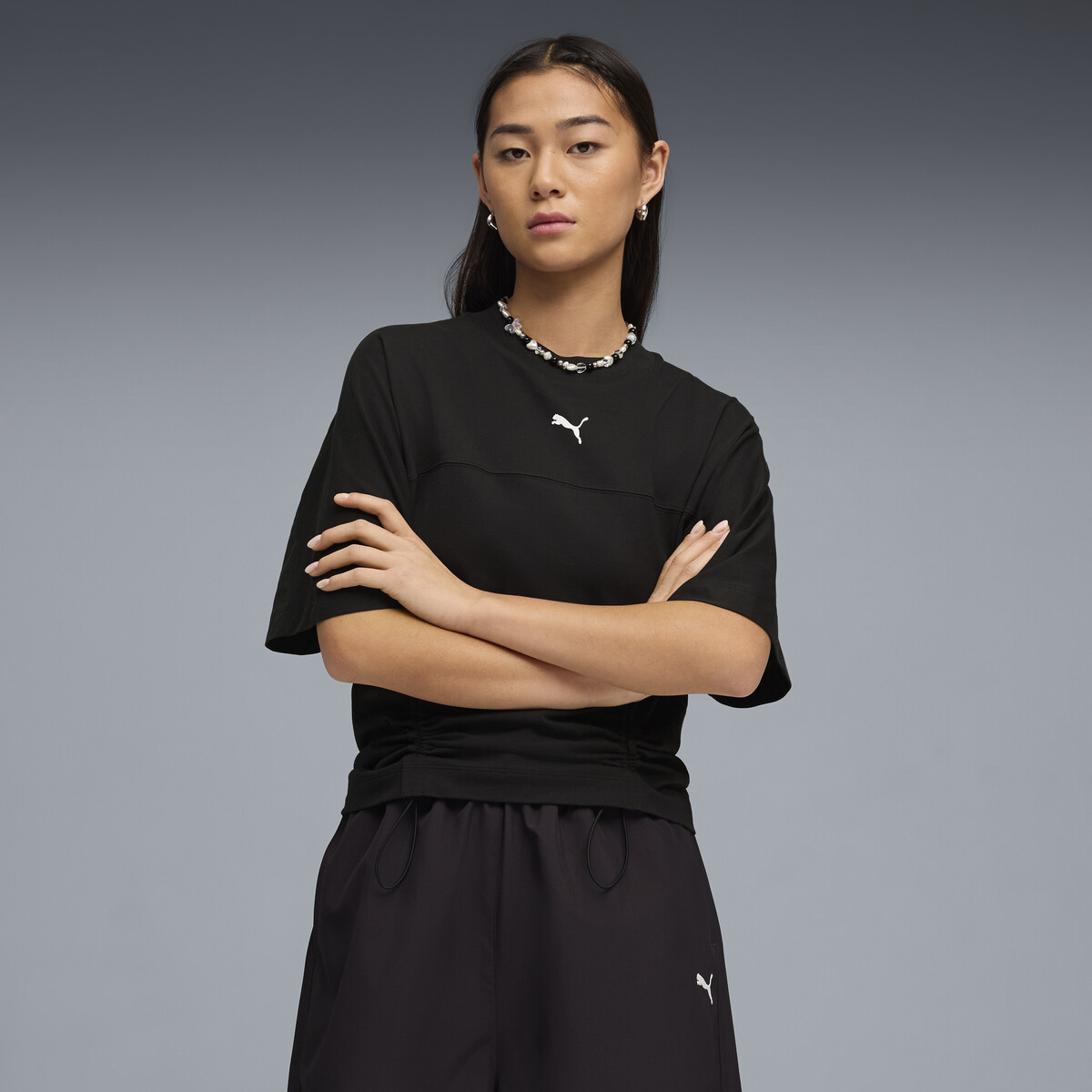 Dare To Fitted Waist T-Shirt Women in Black by PUMA, Small