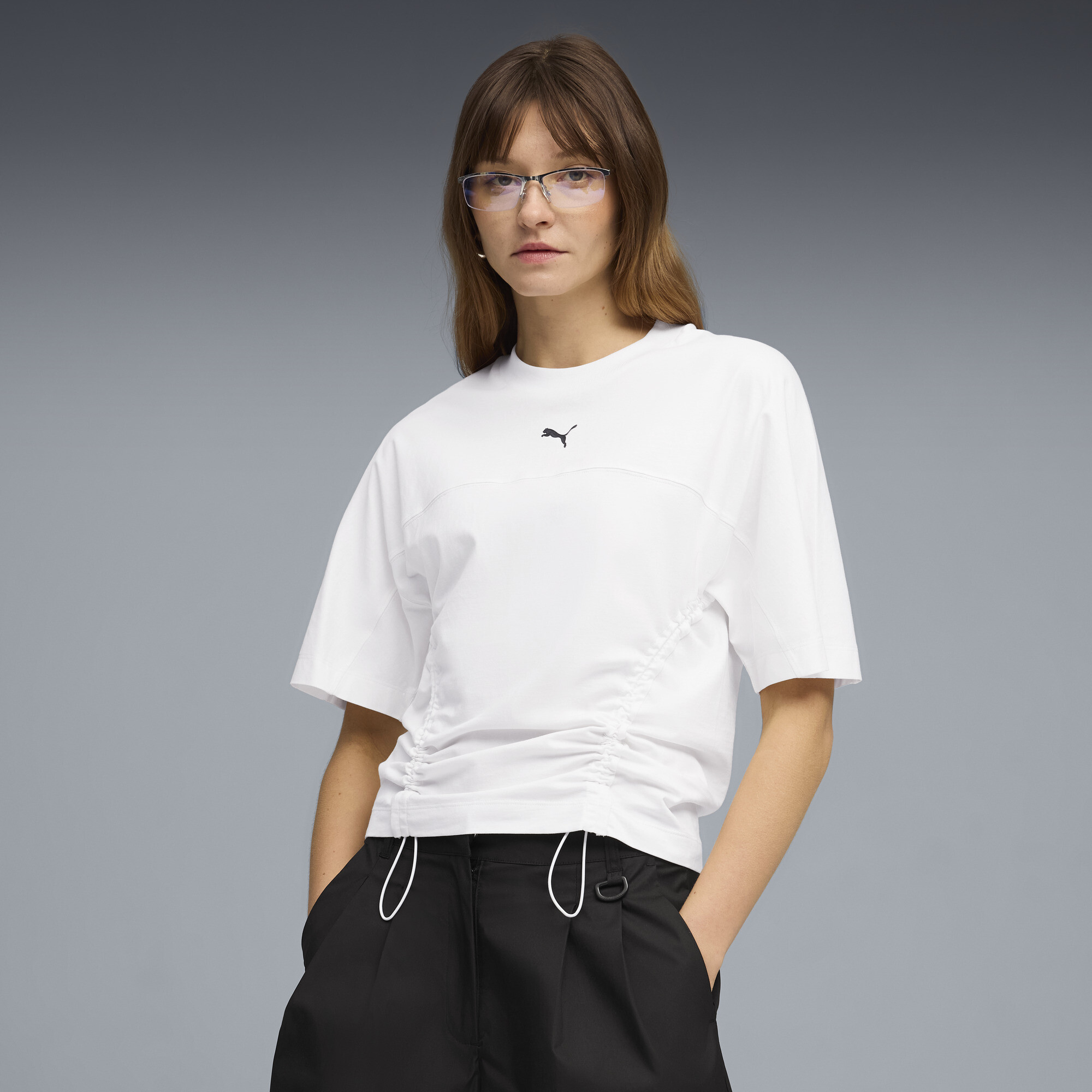 PUMA Dare To T-shirt met nauwsluitende taille voor Dames, Wit, Maat M