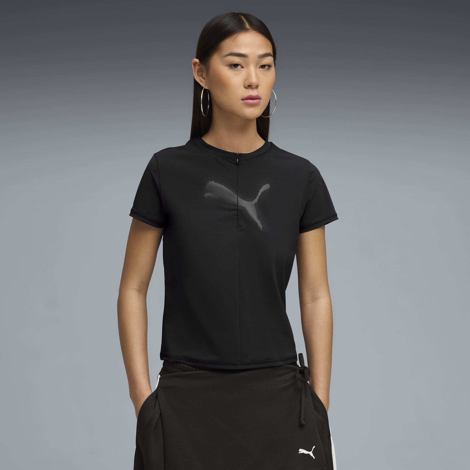 PUMA Dare To T-shirt met opdruk en halve rits voor Dames, Zwart, Maat XL