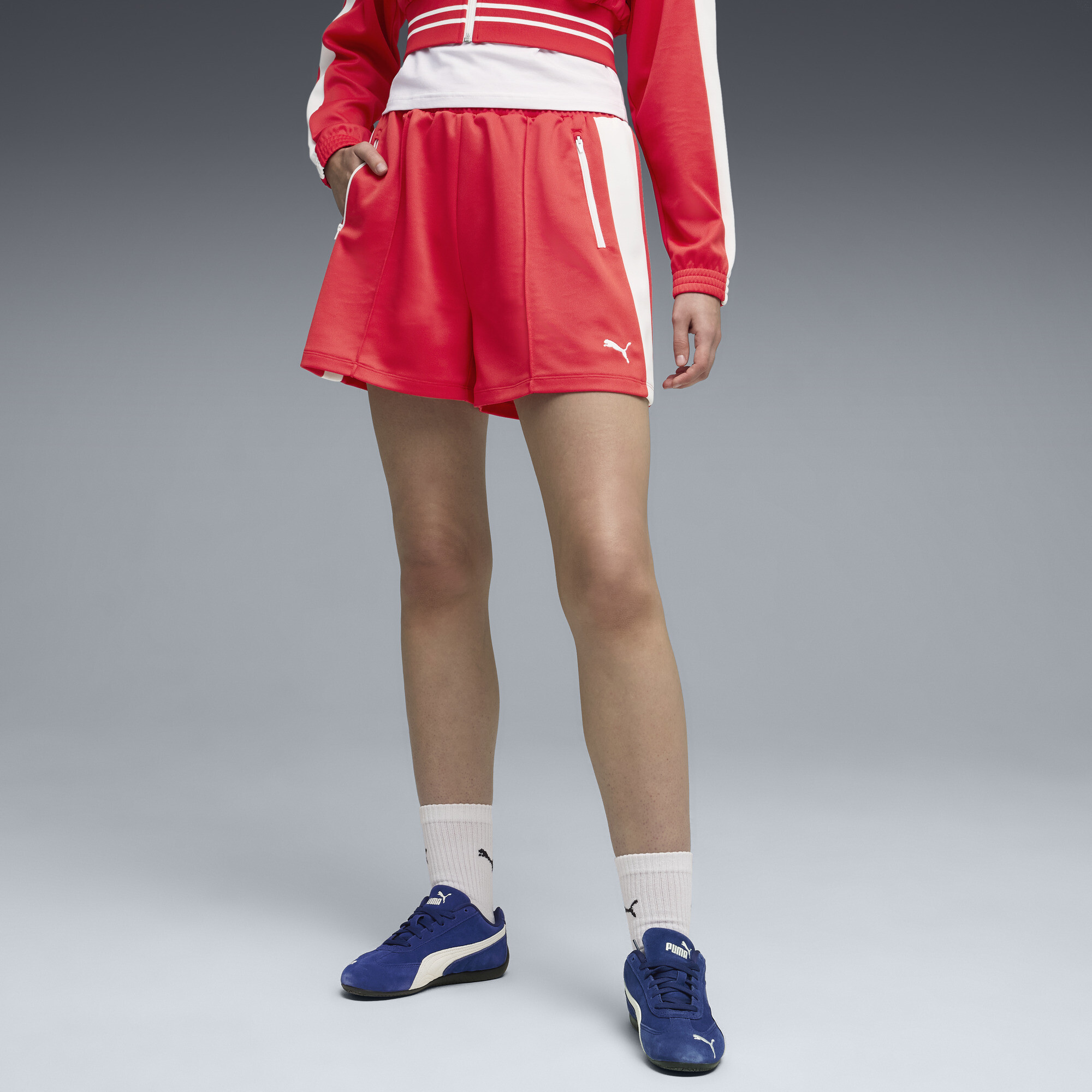 PUMA T7 Women's Pintuck 4" Shorts in Red, Size XS