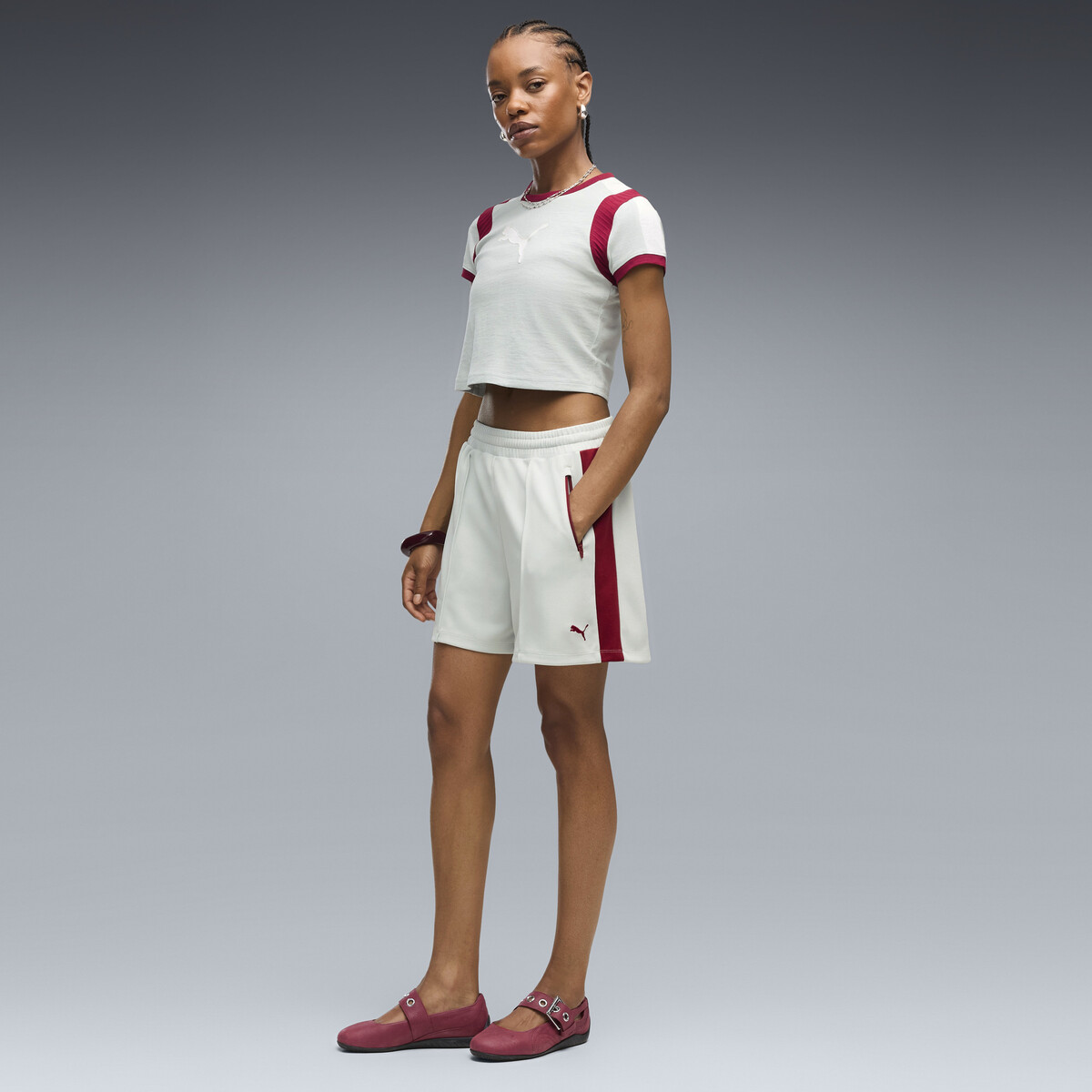 T7 Pintuck 4-inch Shorts Women in Créme De Mint/Garnet Glow by PUMA, Large