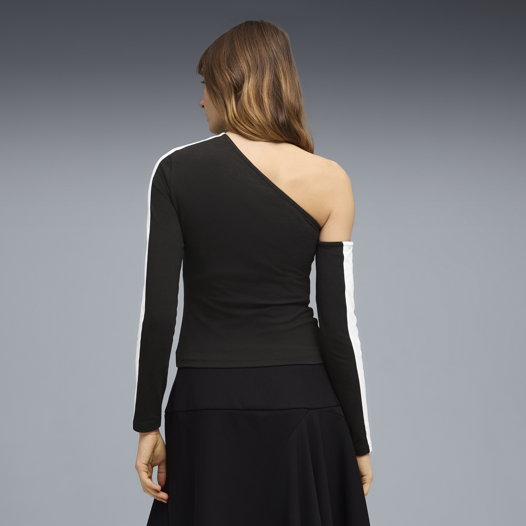 PUMA T7 asymmetrische top voor Dames, Zwart, Maat S thumbnail 5