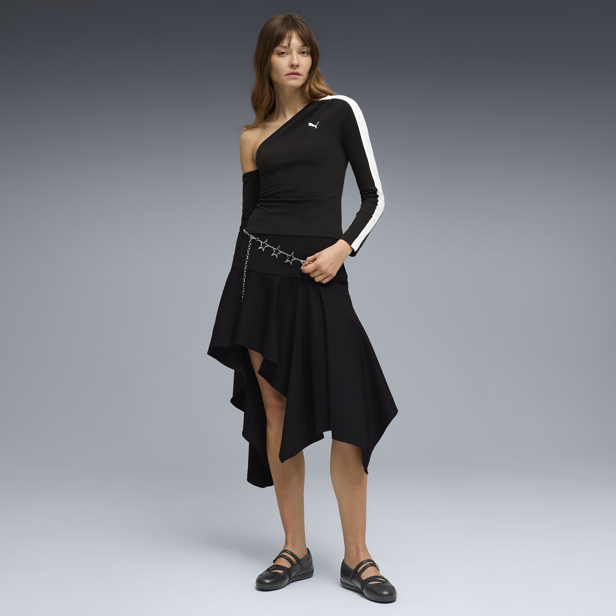 PUMA T7 asymmetrische top voor Dames, Zwart, Maat S thumbnail 4