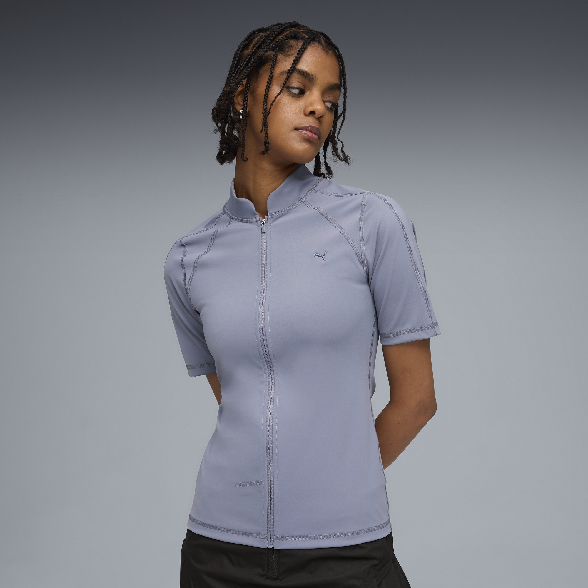 PUMA T7 Women's Zip-Front Top in Grey, Size M