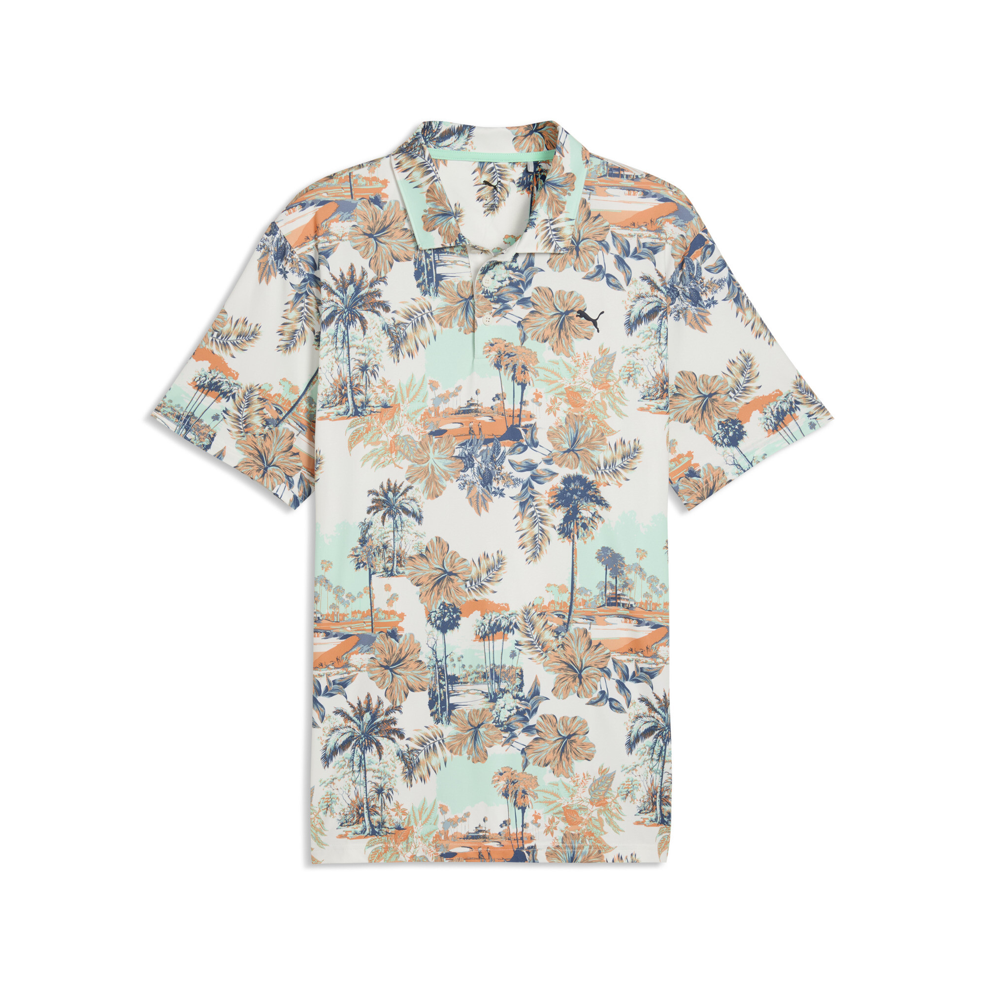 PUMA CLOUDSPUN Palm golfpolo voor Heren, Wit/Oranje, Maat M