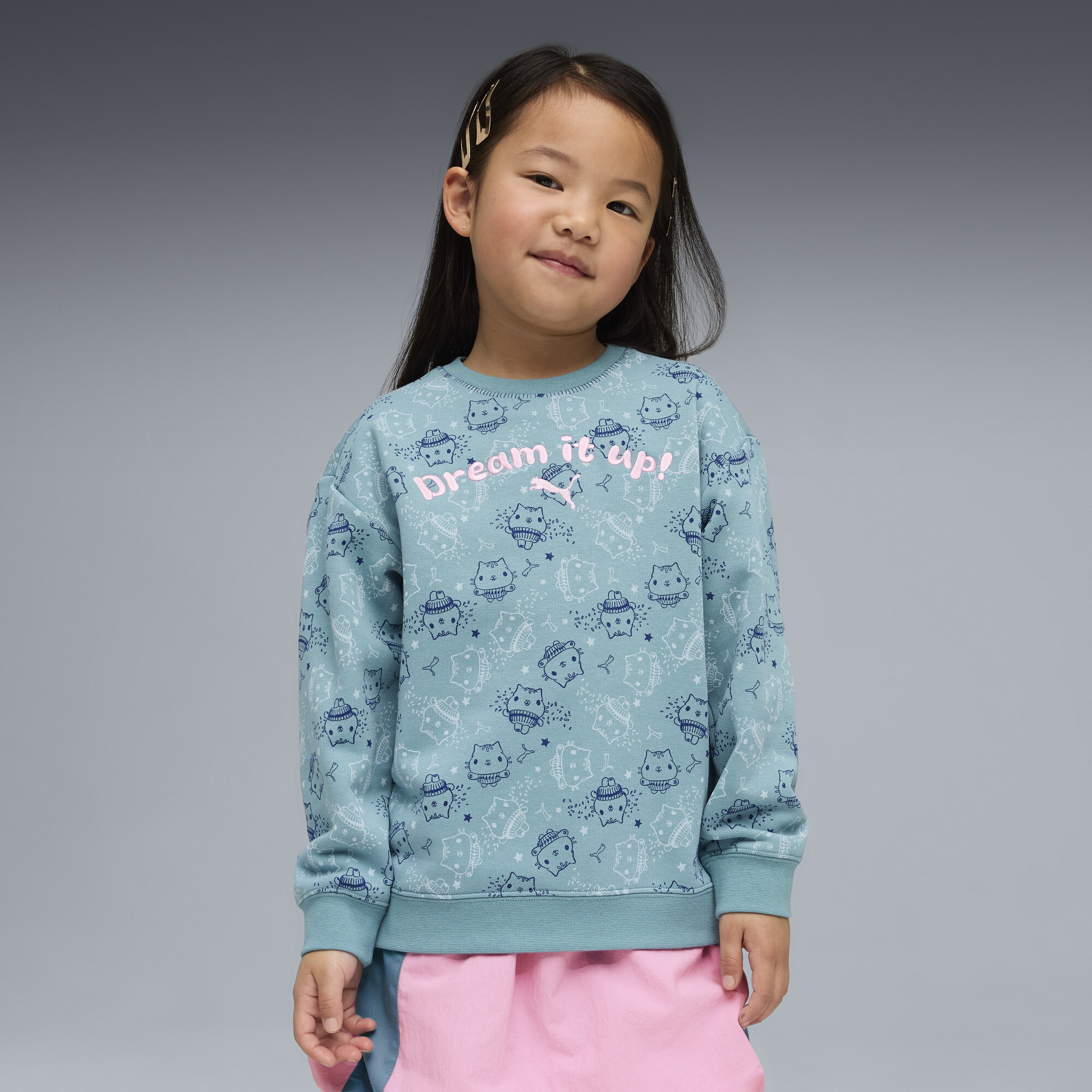 PUMA x GABBY'S DOLLHOUSE Little Kids' Relaxed Printed Sweatshirt in Blue, Size 5
