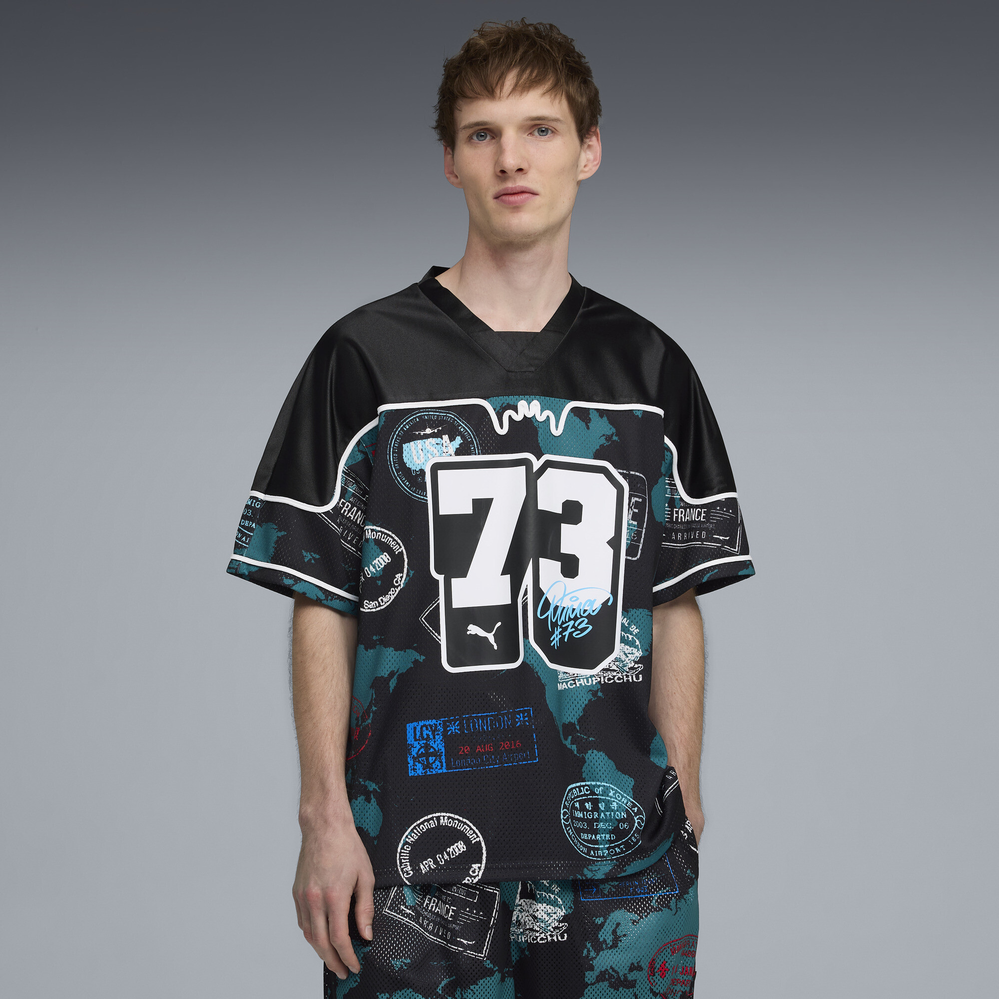 PUMA Around The World Men's Patterned Basketball Jersey in Black, Size 3XL