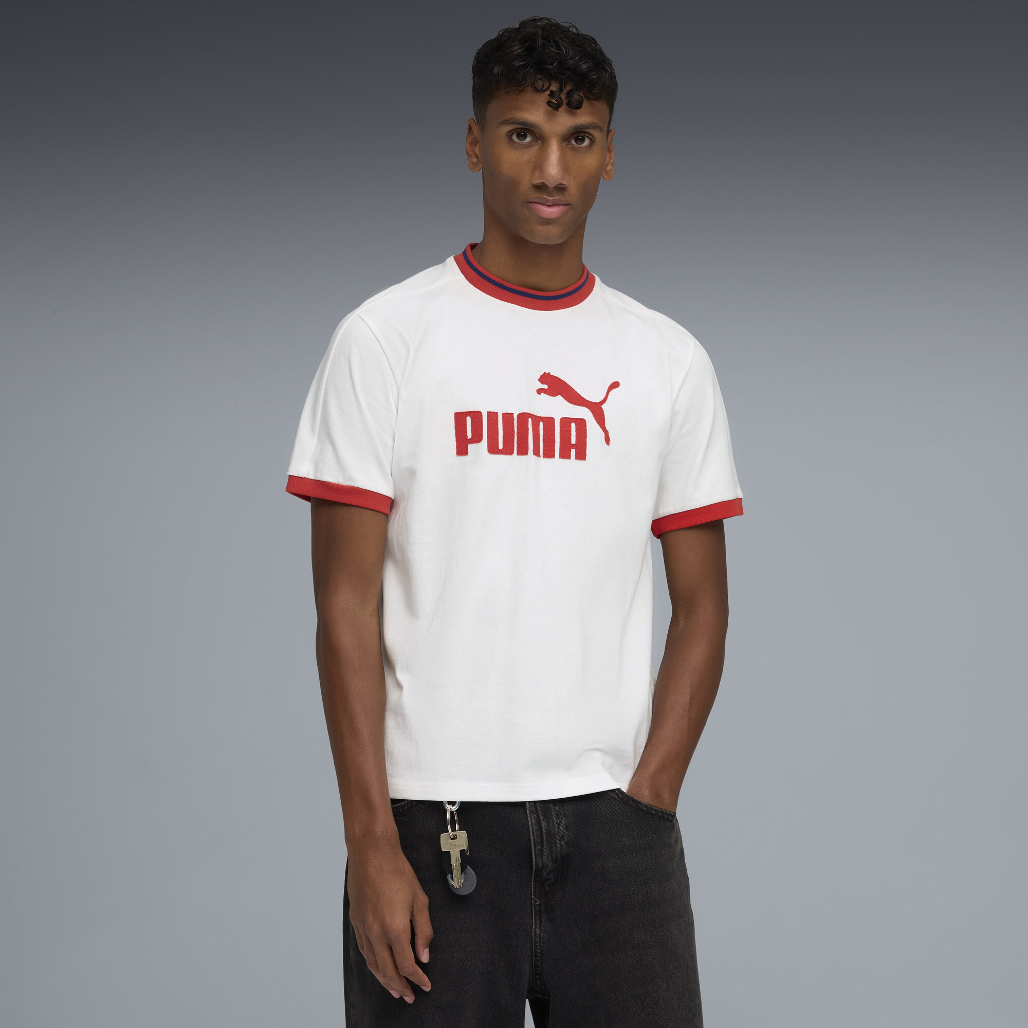 PUMA T7 Men's Ringer T-Shirt in White, Size XXL