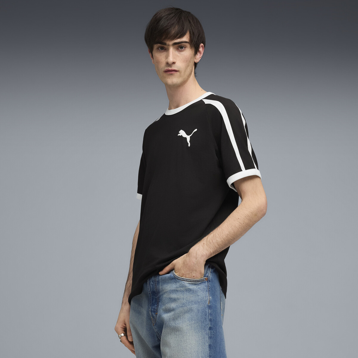 T7 Big Cat Ringer T-Shirt Men in Black by PUMA, Medium