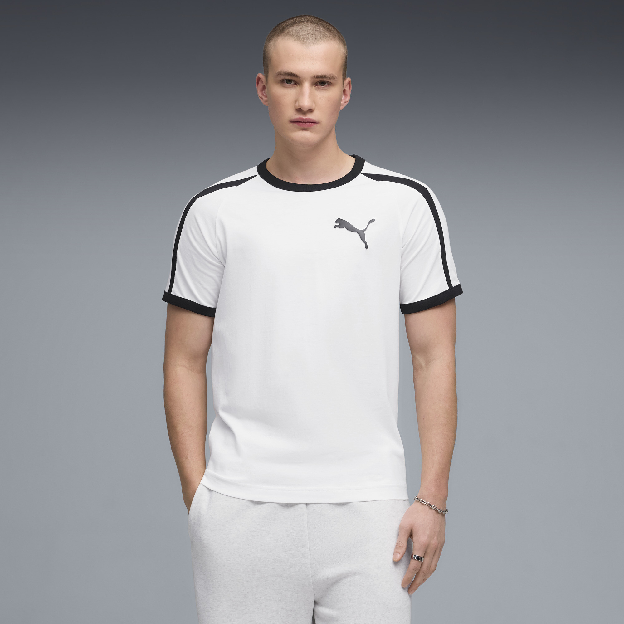 PUMA T7 Big Cat Ringer T-shirt voor Heren, Wit, Maat XL