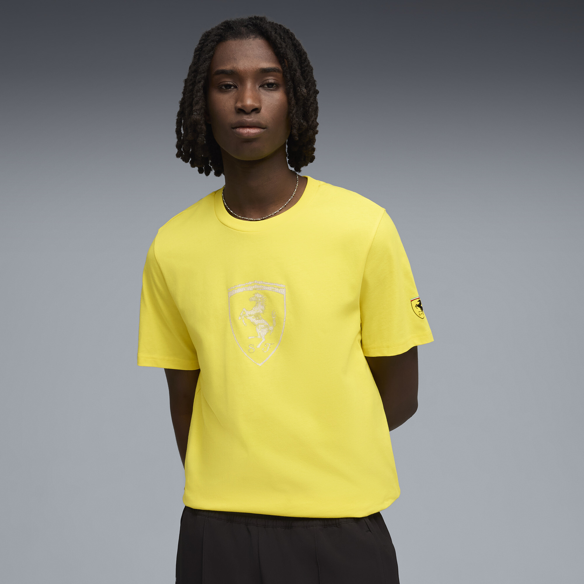 PUMA Scuderia Ferrari Men's Tonal Shield T-Shirt in Yellow, Size XXL