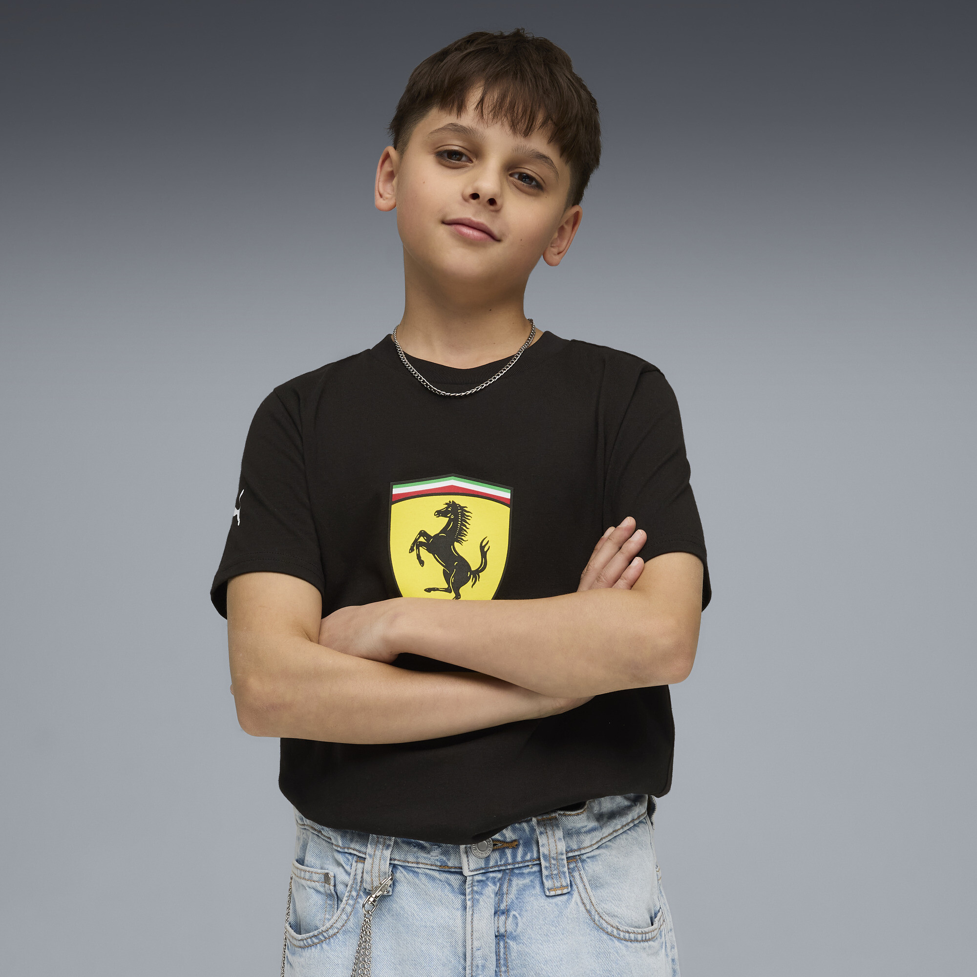 PUMA Scuderia Ferrari T-shirt met gekleurd schild, Zwart, Maat 7-8Y thumbnail 5