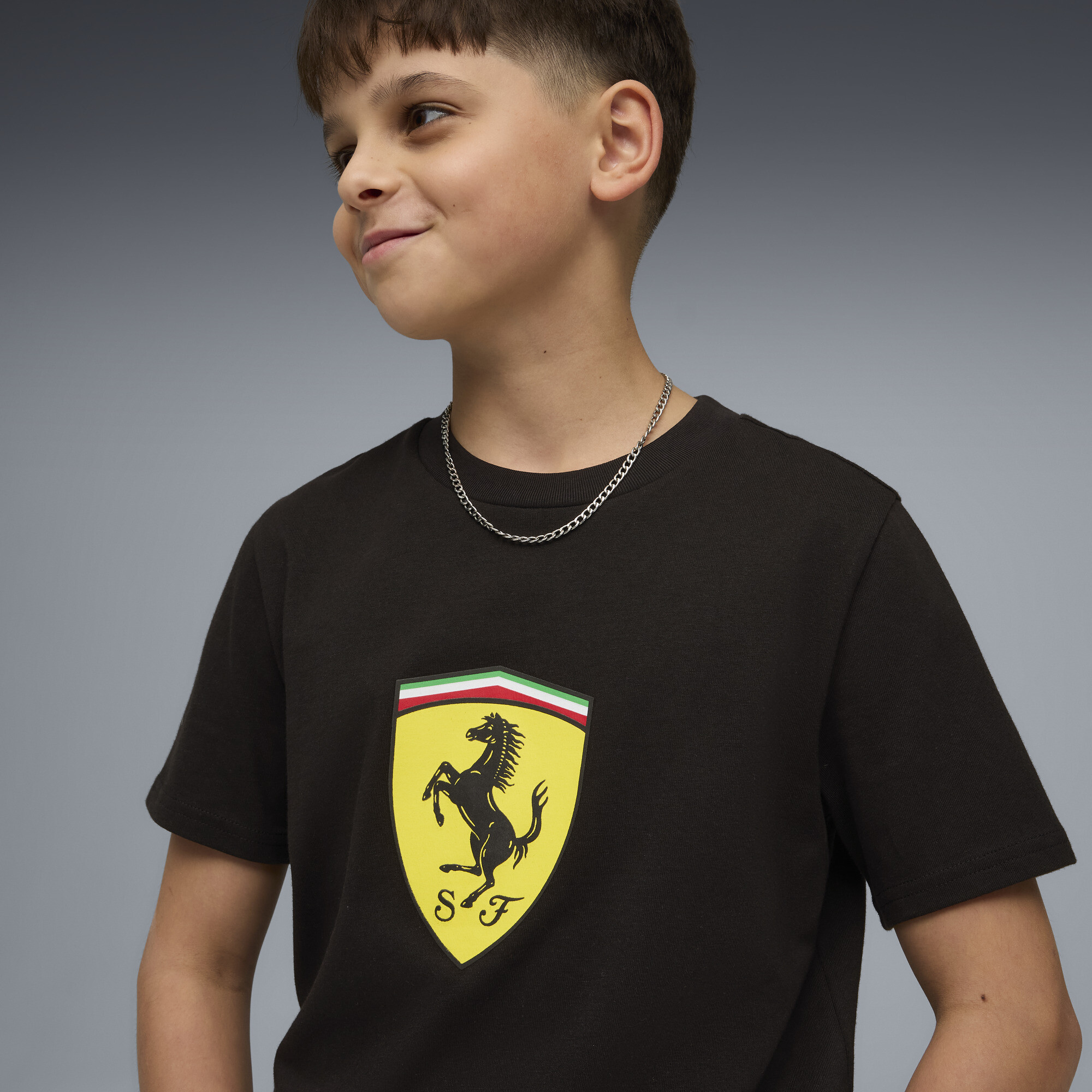 PUMA Scuderia Ferrari T-shirt met gekleurd schild, Zwart, Maat 7-8Y thumbnail 4