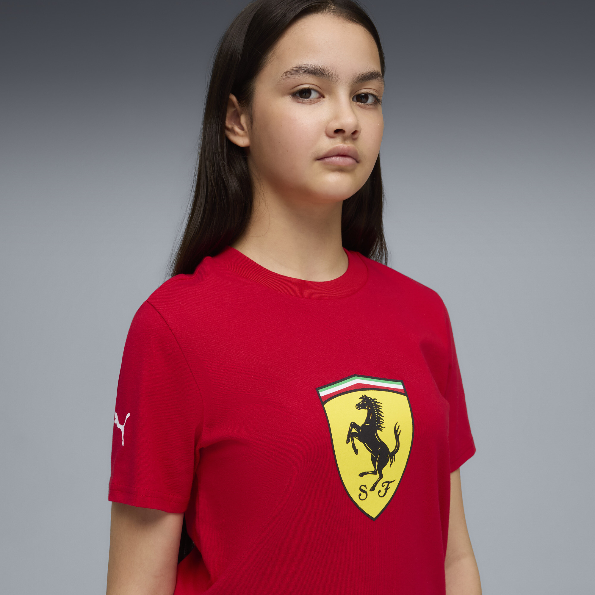 PUMA Scuderia Ferrari T-shirt met gekleurd schild, Rood, Maat 5-6Y thumbnail 4