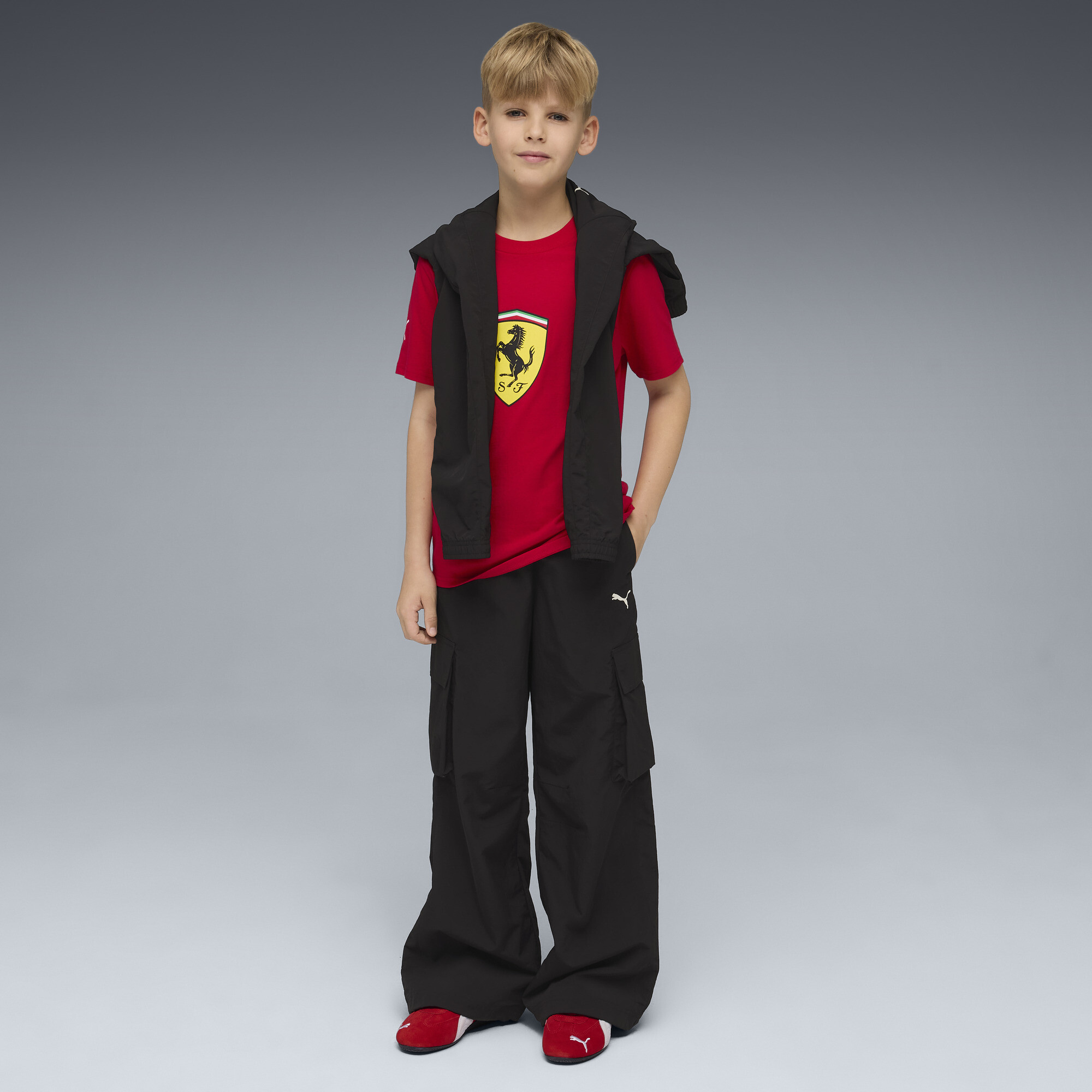 PUMA Scuderia Ferrari T-shirt met gekleurd schild, Rood, Maat 5-6Y thumbnail 3