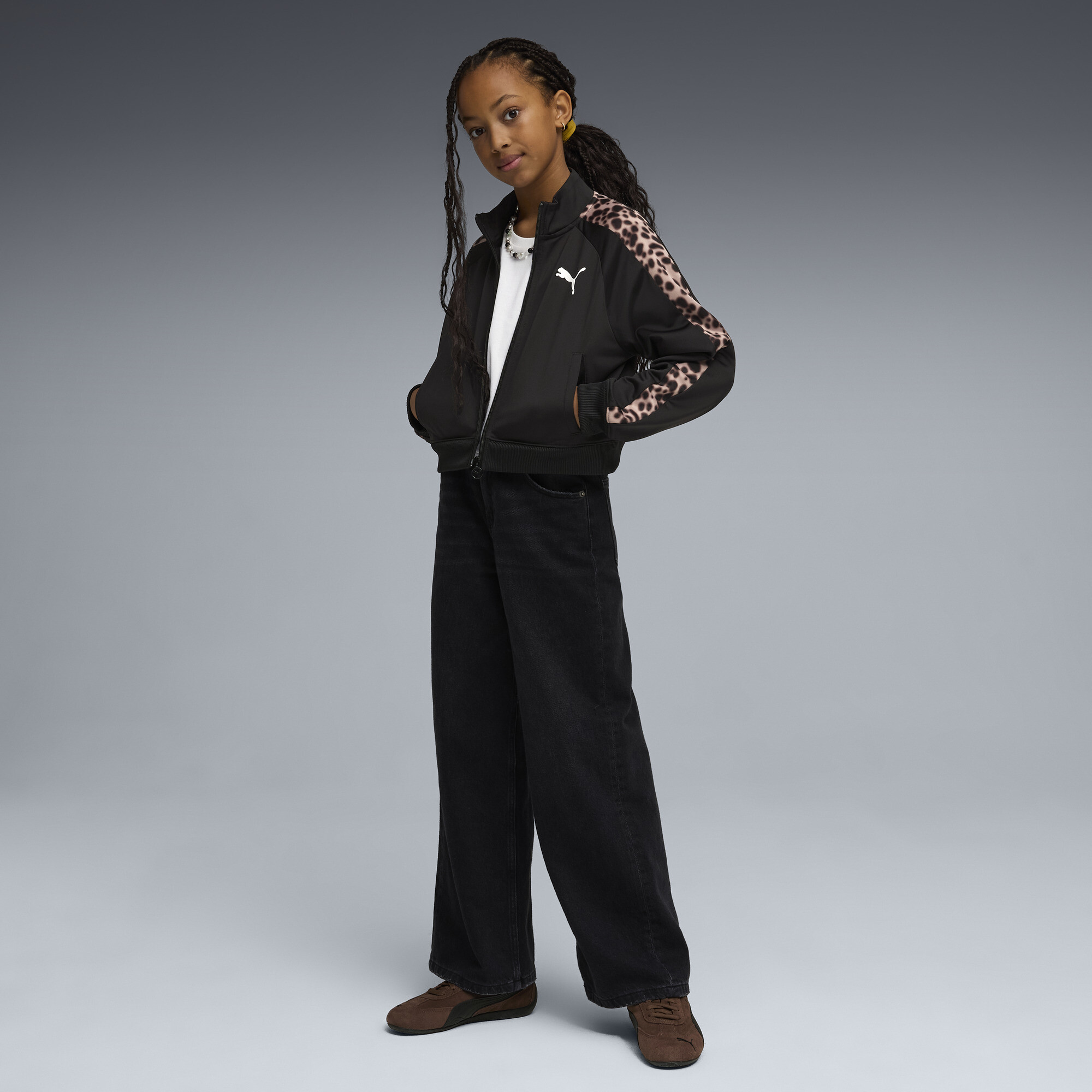 PUMA T7 Animal relaxed trainingsjack voor Dames, Zwart, Maat 7-8Y thumbnail 4