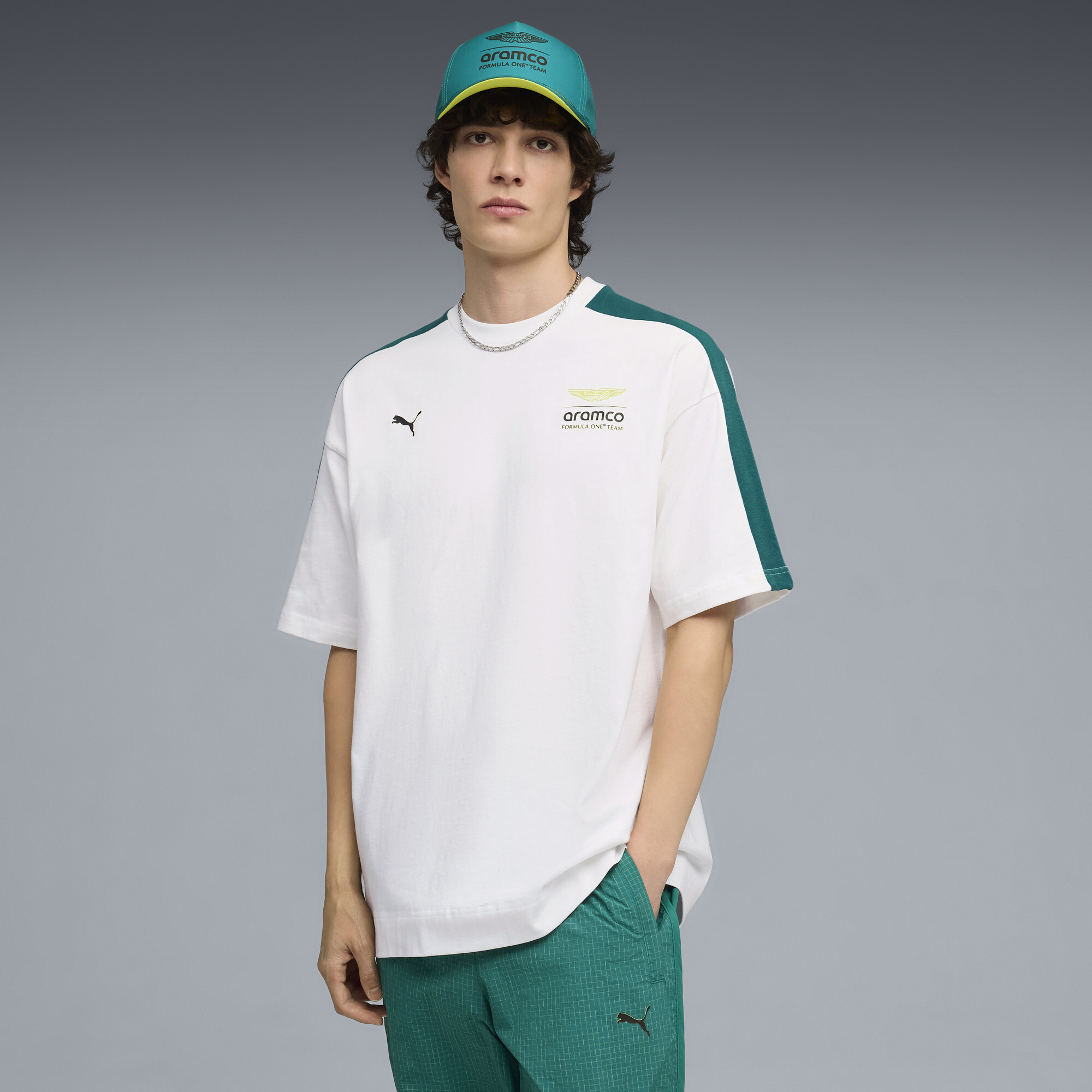 PUMA x ASTON MARTIN ARAMCO F1® TEAM T7 T-shirt voor Heren, Wit, Maat M thumbnail 4
