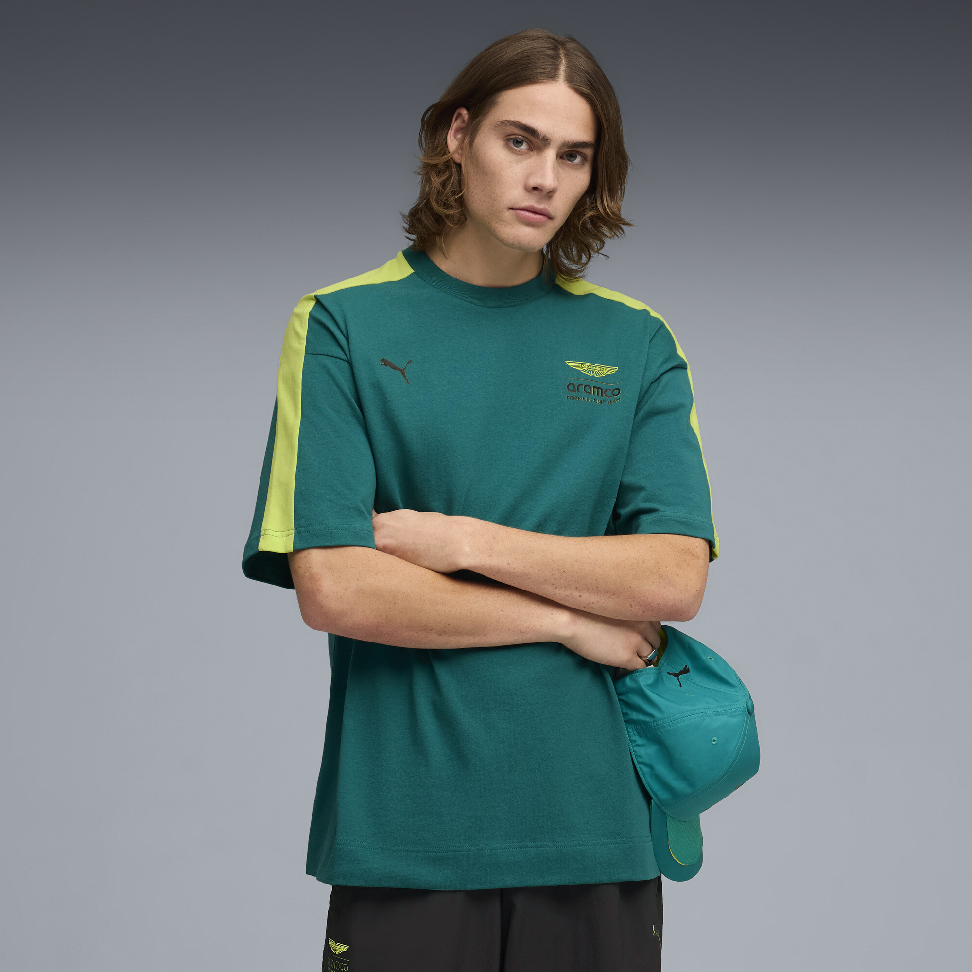 PUMA x ASTON MARTIN ARAMCO F1® TEAM T7 T-shirt voor Heren, Groen, Maat M thumbnail 4