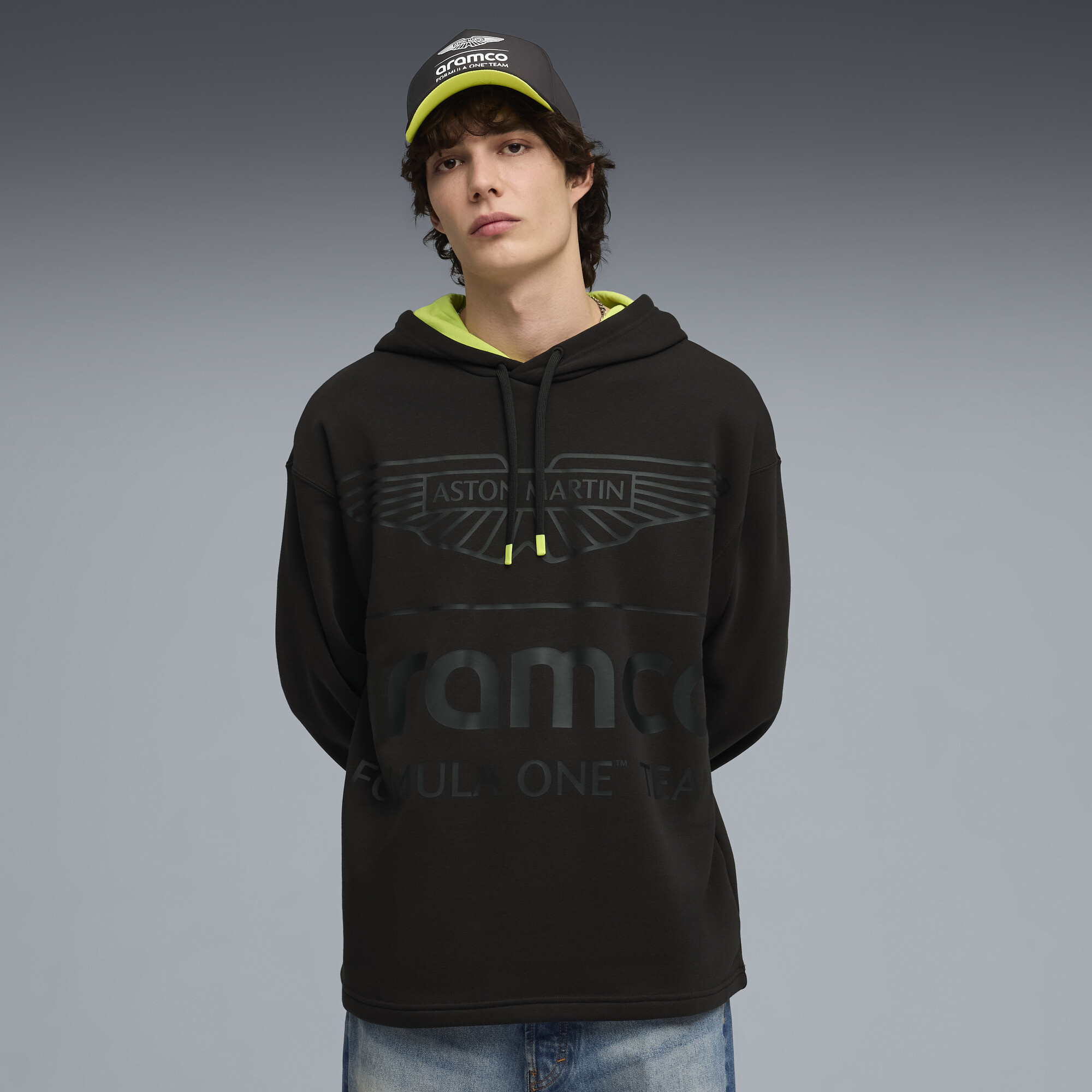 PUMA x ASTON MARTIN ARAMCO F1Â® TEAM relaxte hoodie voor Heren, Zwart, Maat L thumbnail 4