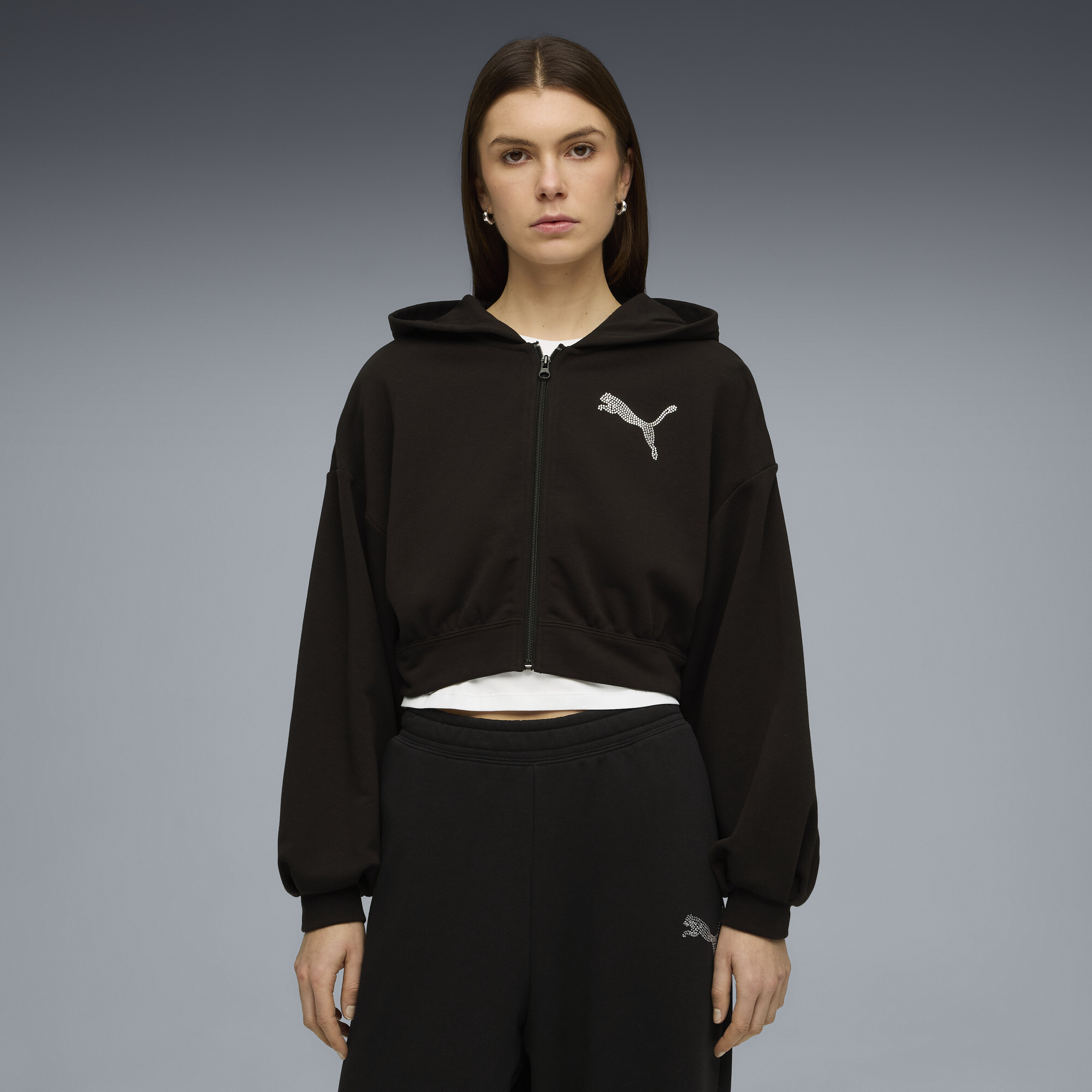 Chaqueta con capucha Essentials Bedazzled para mujer