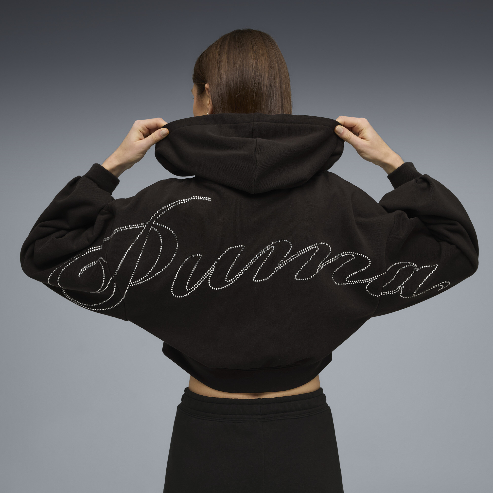 PUMA Essentials Graphics Bedazzled hoodie met rits voor Dames, Zwart, Maat S thumbnail 5