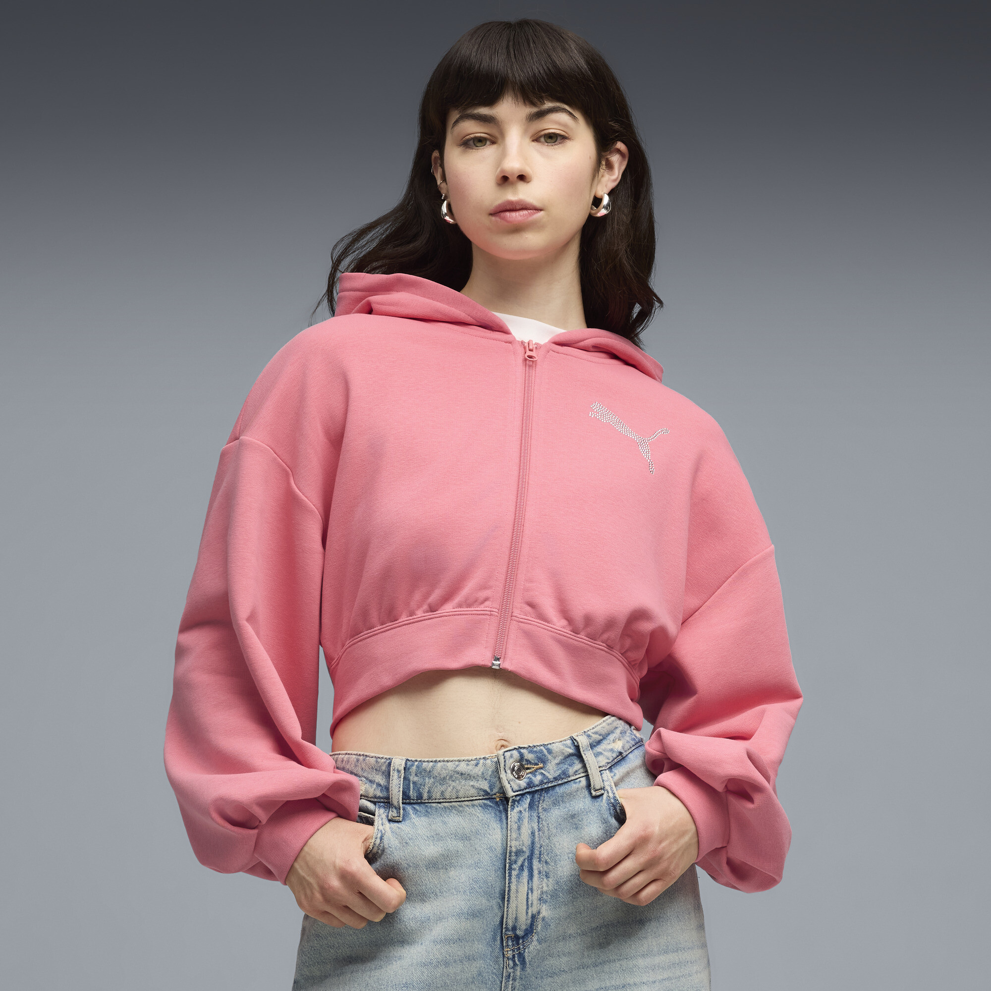 Chaqueta con capucha Essentials Bedazzled para mujer