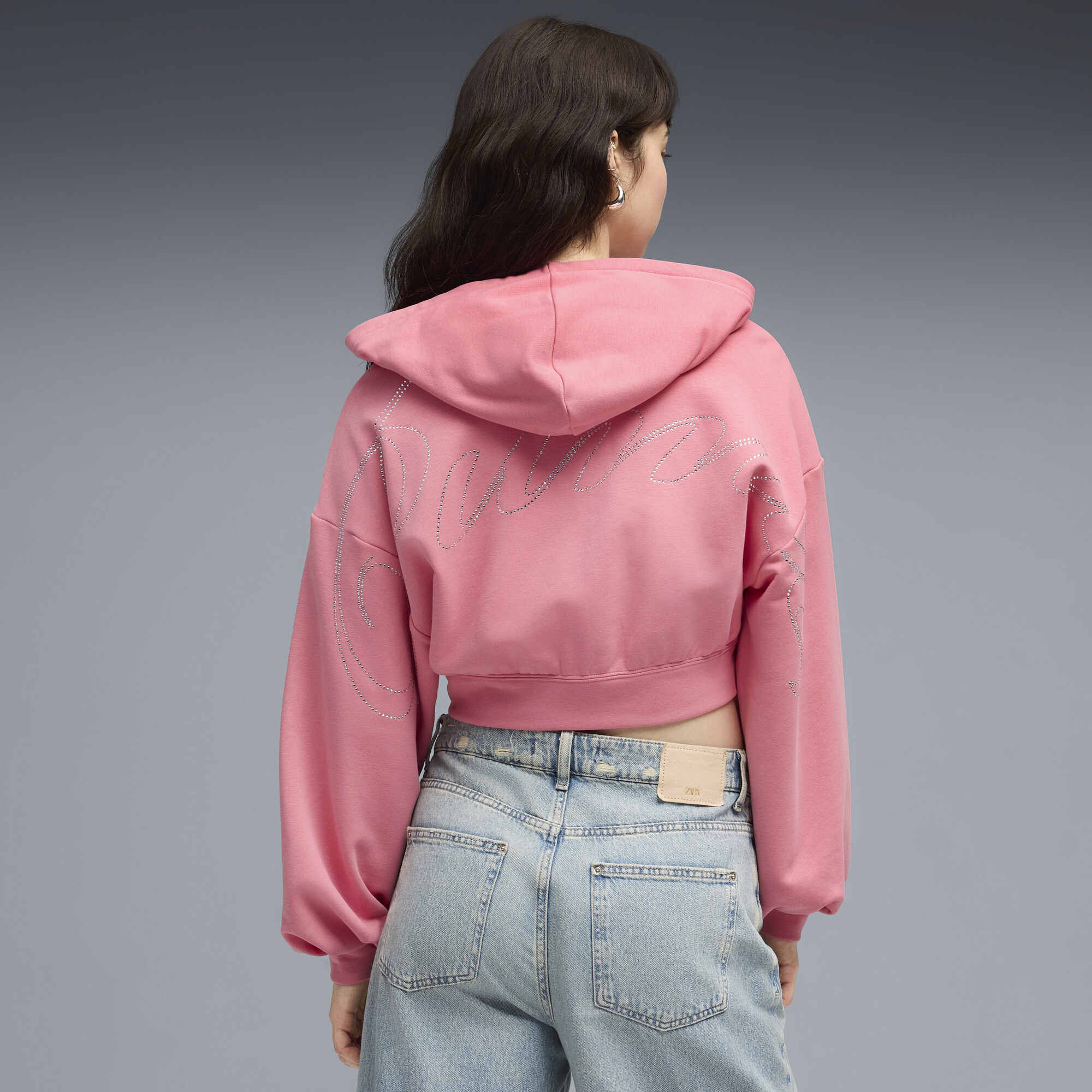 PUMA Essentials Graphics Bedazzled hoodie met rits voor Dames, Roze, Maat L thumbnail 5