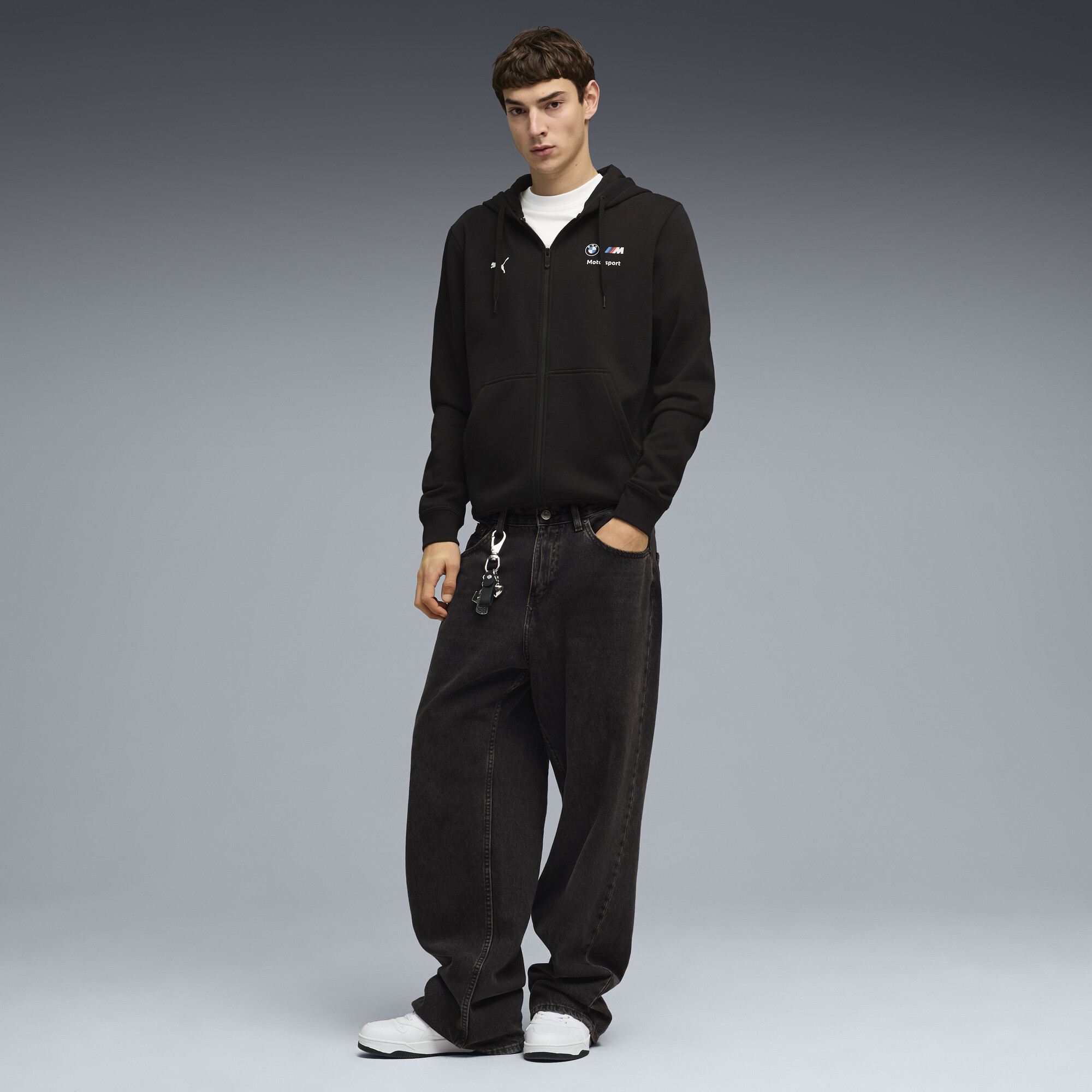 PUMA BMW M MOTORSPORT Essentials fleece trainingsjack voor Heren, Zwart thumbnail 2