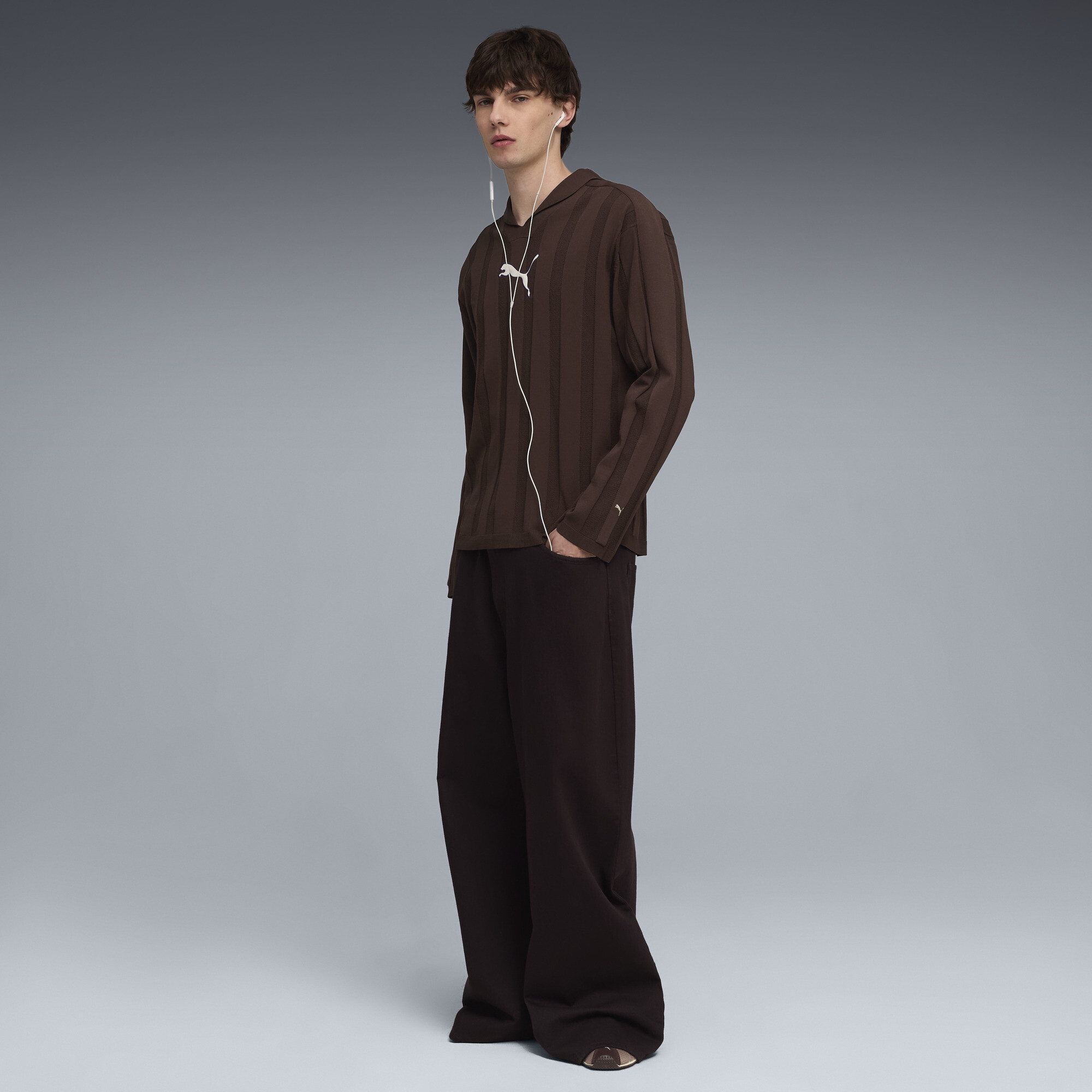 PUMA T7 polo met lange mouw voor Heren, Bruin, Maat S thumbnail 6