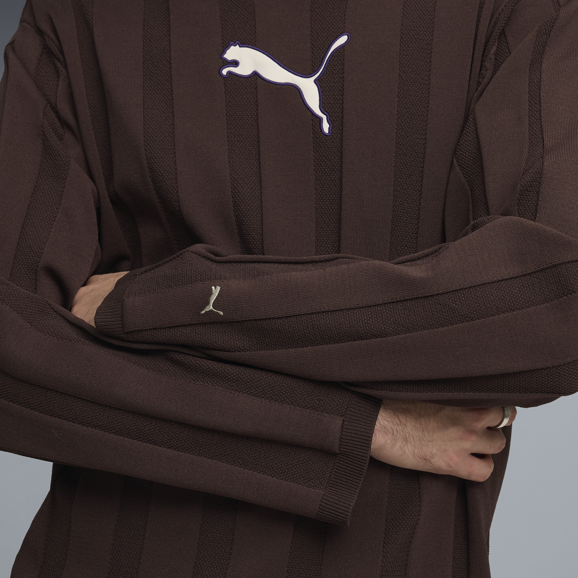 PUMA T7 polo met lange mouw voor Heren, Bruin, Maat S thumbnail 4