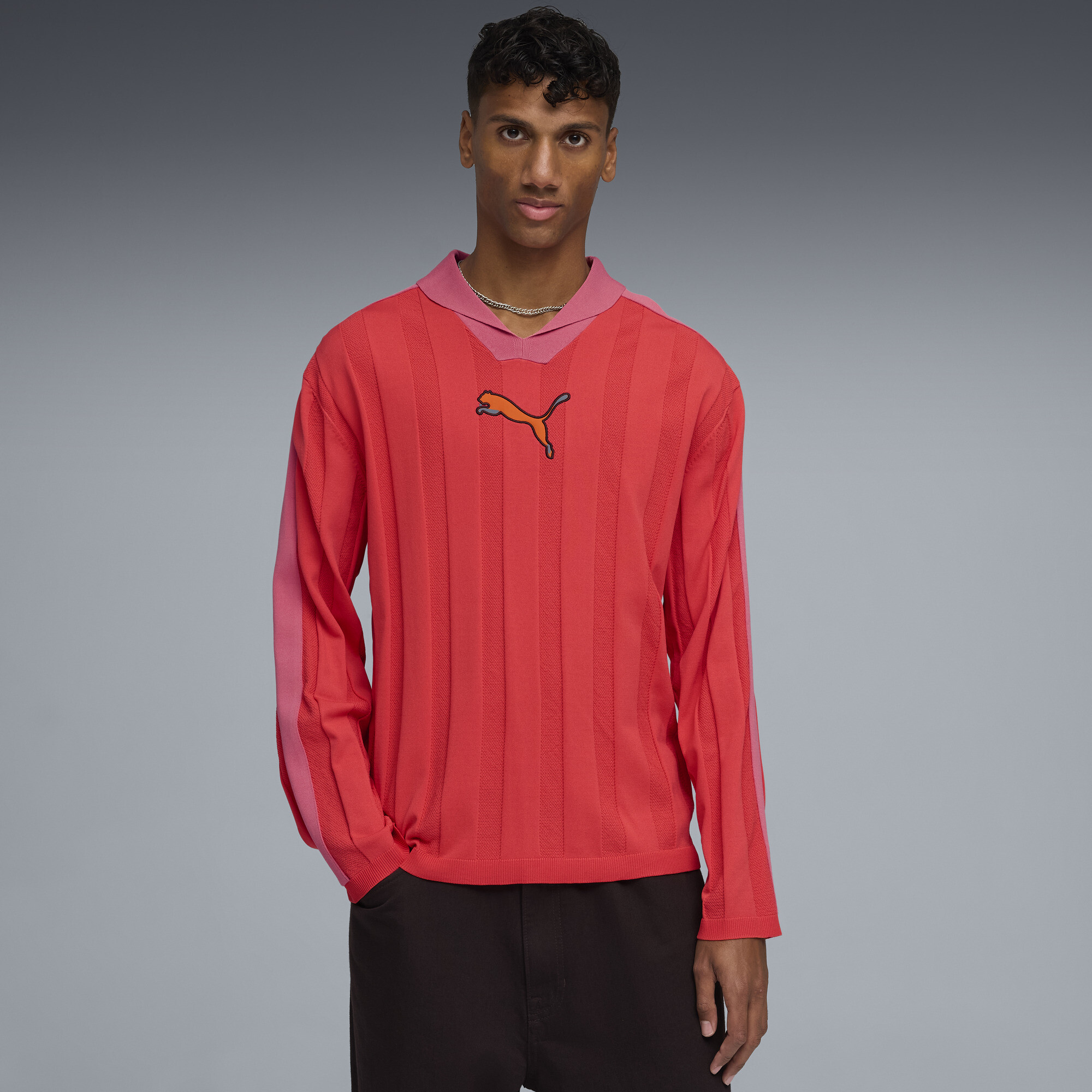 PUMA T7 Men's Long Sleeve Polo Shirt in Red, Size M