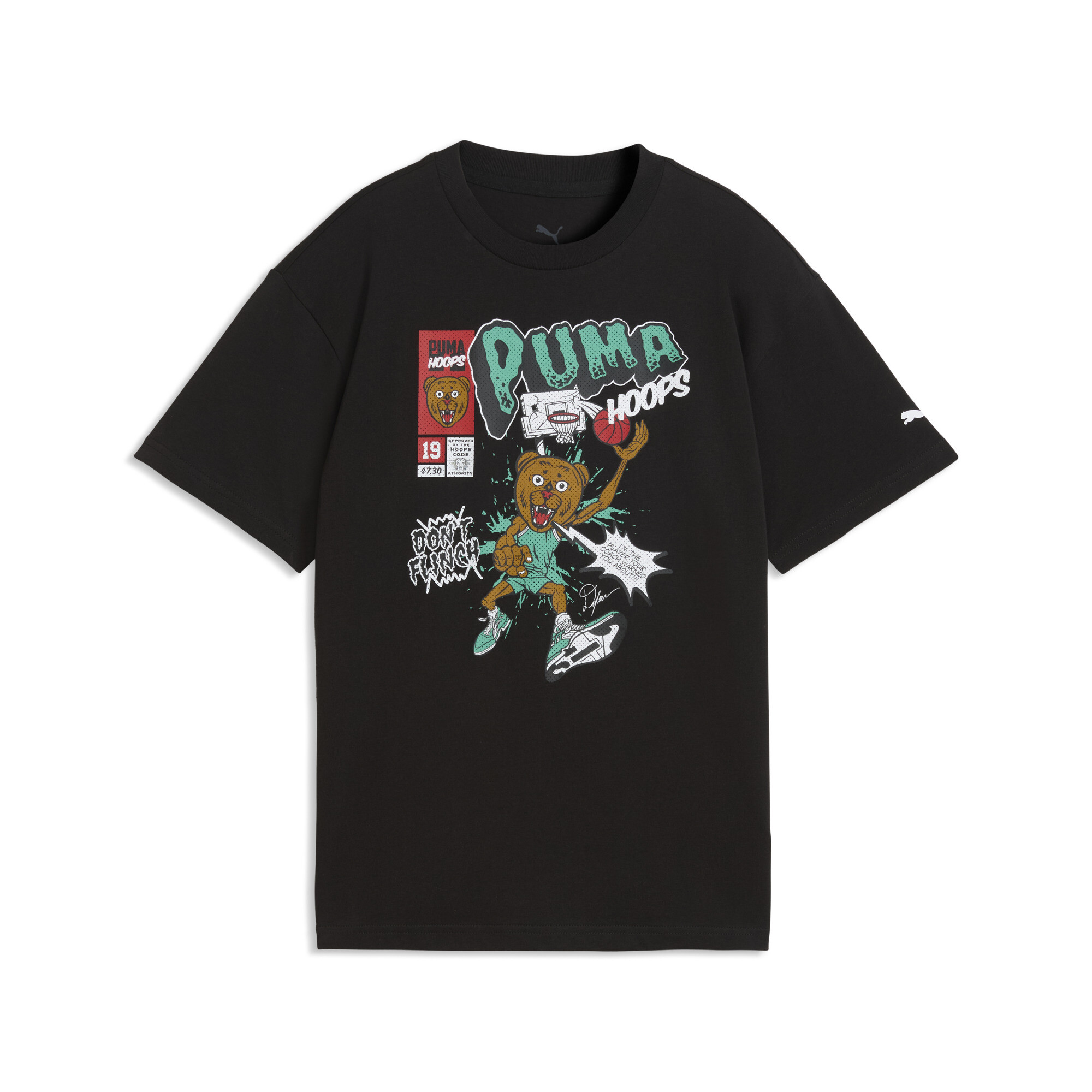 PUMA Flagrant Foul relaxed T-shirt met basketballer voor Heren, Zwart, Maat 7-8Y