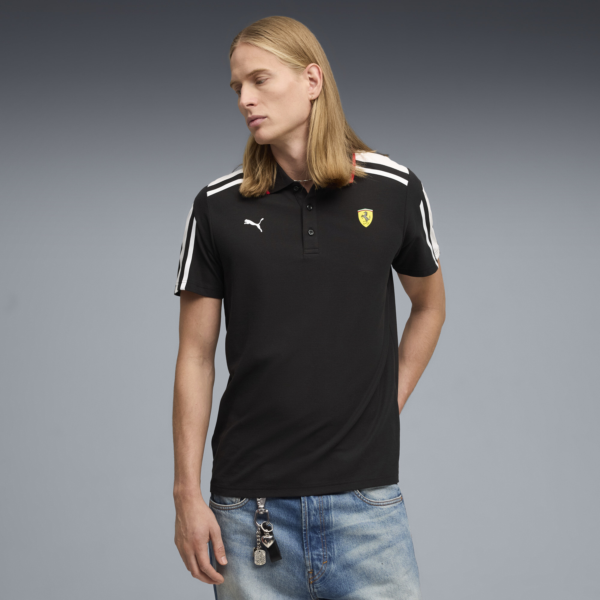 PUMA Scuderia Ferrari MT7 polo voor Heren, Zwart, Maat XS