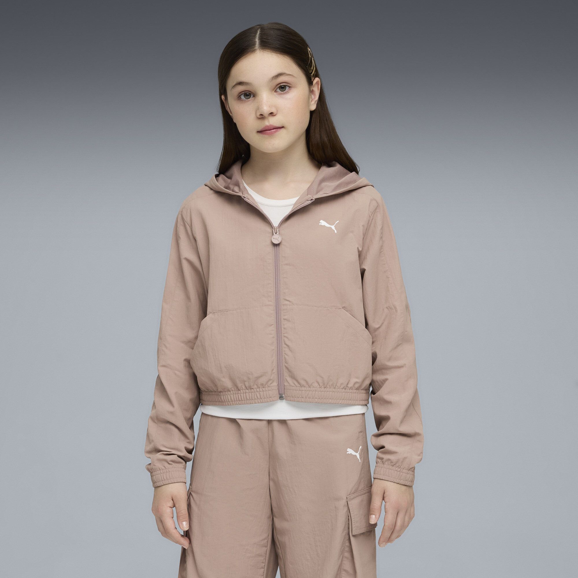 PUMA Luminous Cloud T7 Big Kids' Track Jacket in Beige, Size S