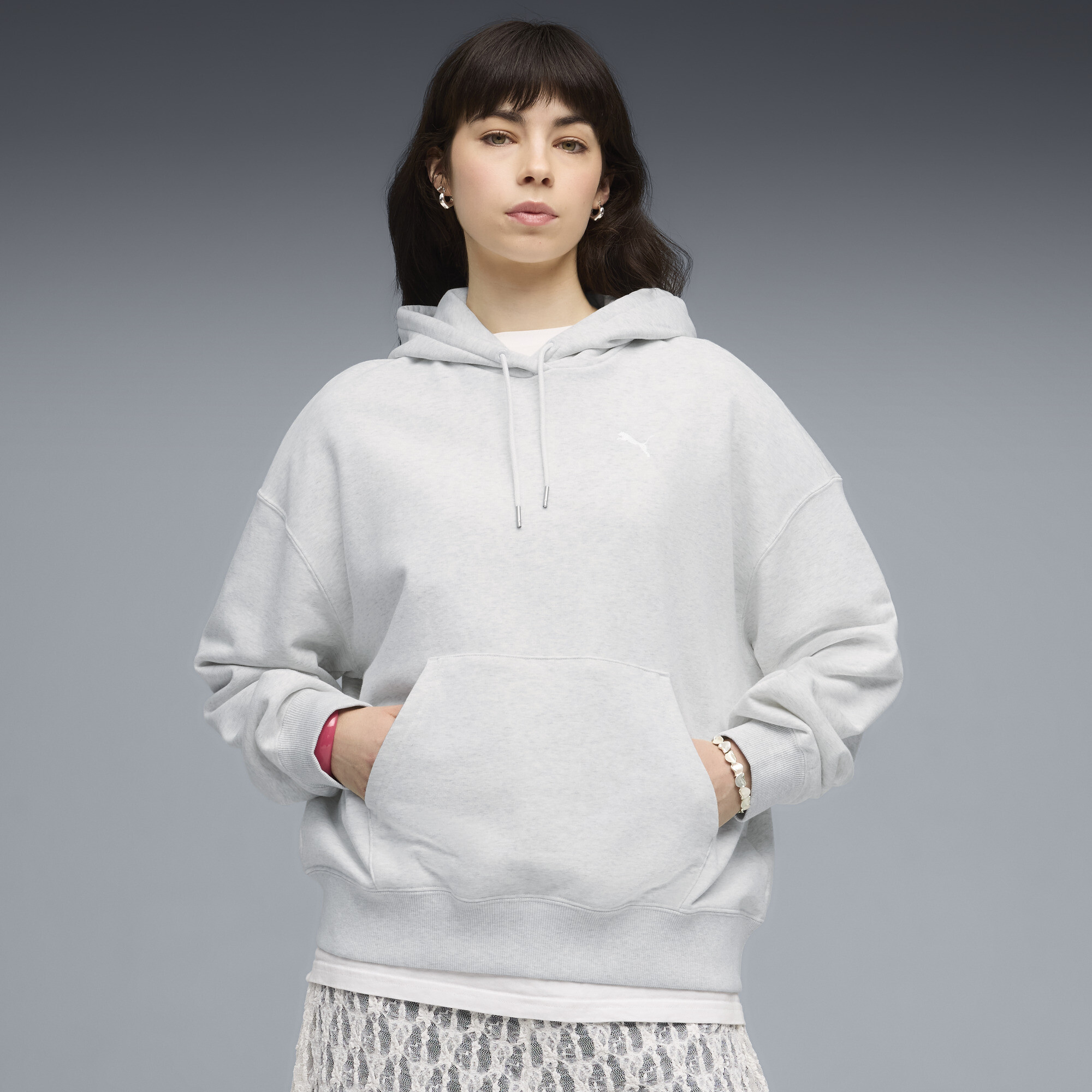 PUMA Wardrobe Essentials Women's Oversized Hoodie in White, Size L