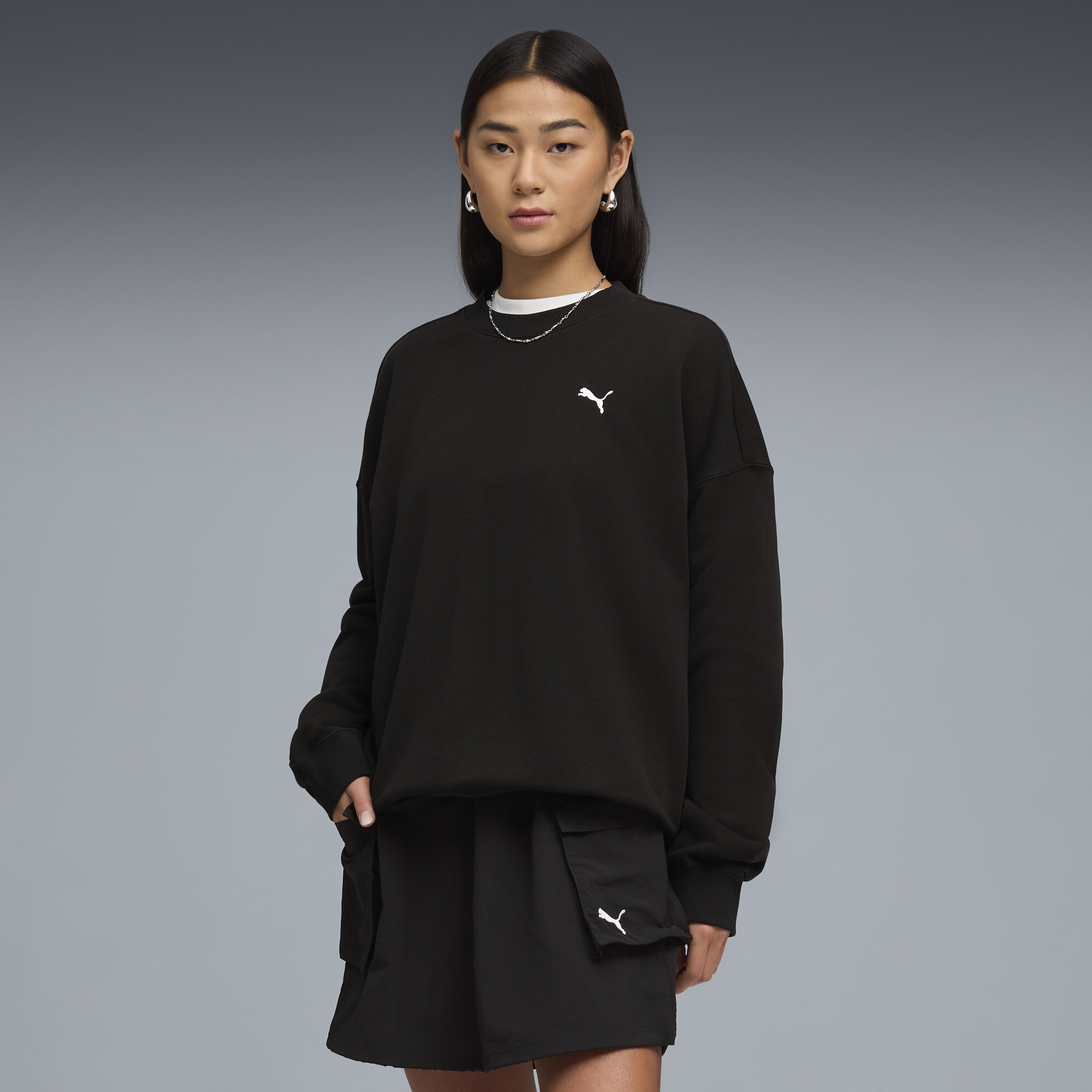PUMA Wardrobe Essentials Women's Oversized Sweatshirt in Black, Size XL