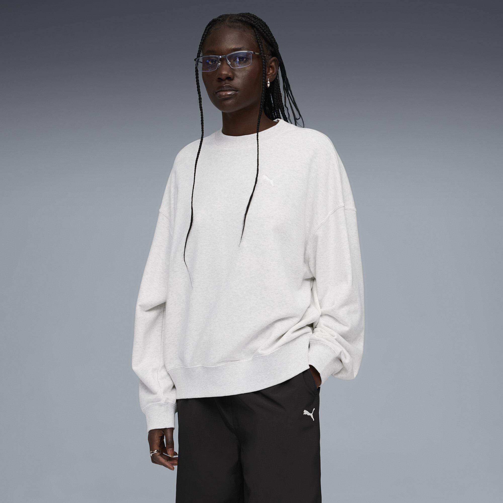 PUMA Wardrobe Essentials oversized sweatshirt voor Dames, Wit, Maat L
