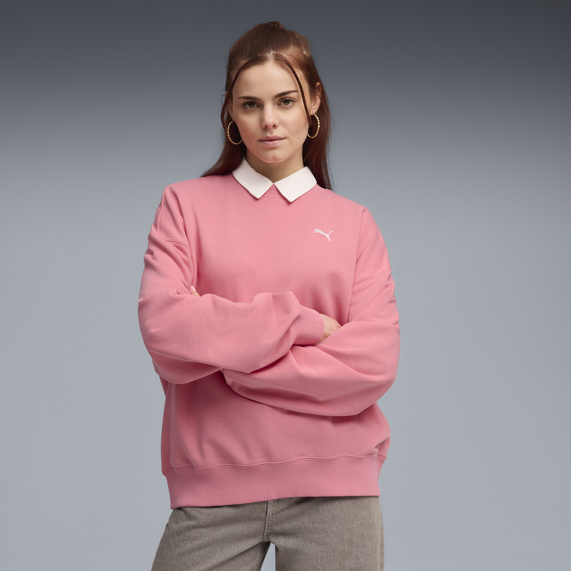 PUMA Wardrobe Essentials Women's Oversized Sweatshirt in Pink, Size S