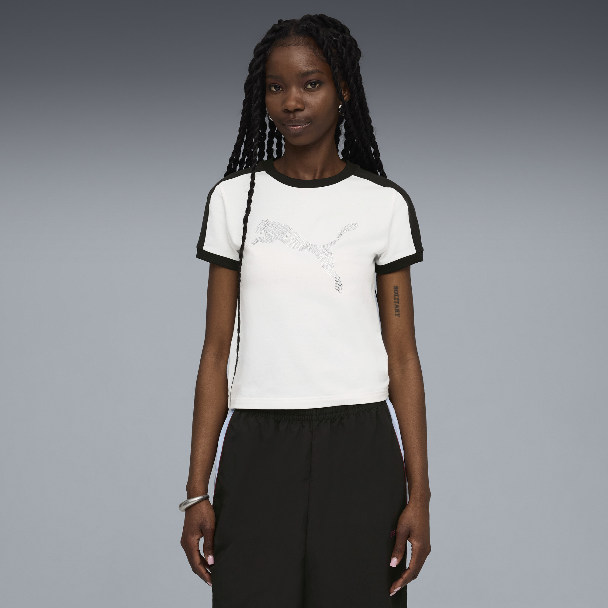 Puma X Fenty Rhinestone Stretch Cotton Blend T-shirt In White