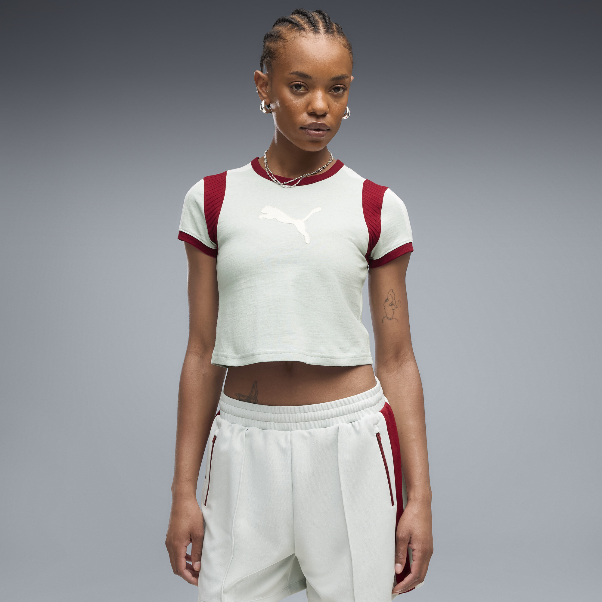 PUMA Graphic Slim Ringer-Baby-Shirt Damen, Kleidung, Grün, M