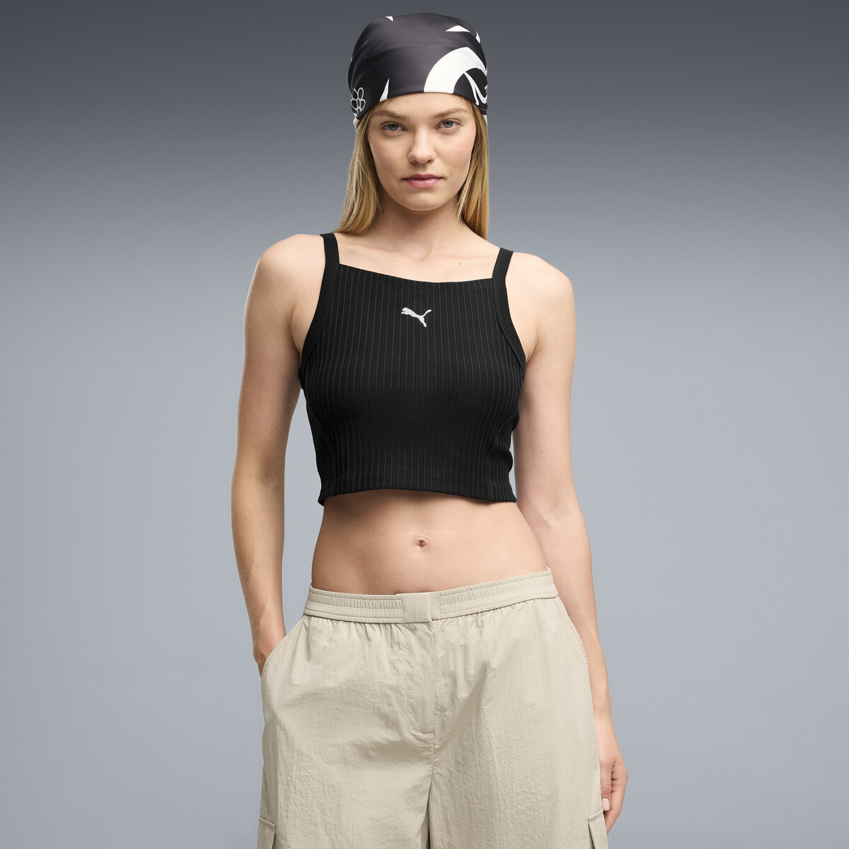 Essentials Ribbed Tight Crop Top Women in Black by PUMA, XL
