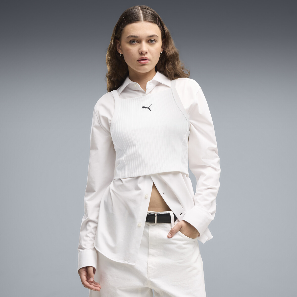 Essentials Ribbed Tight Crop Top Women in White by PUMA, XL