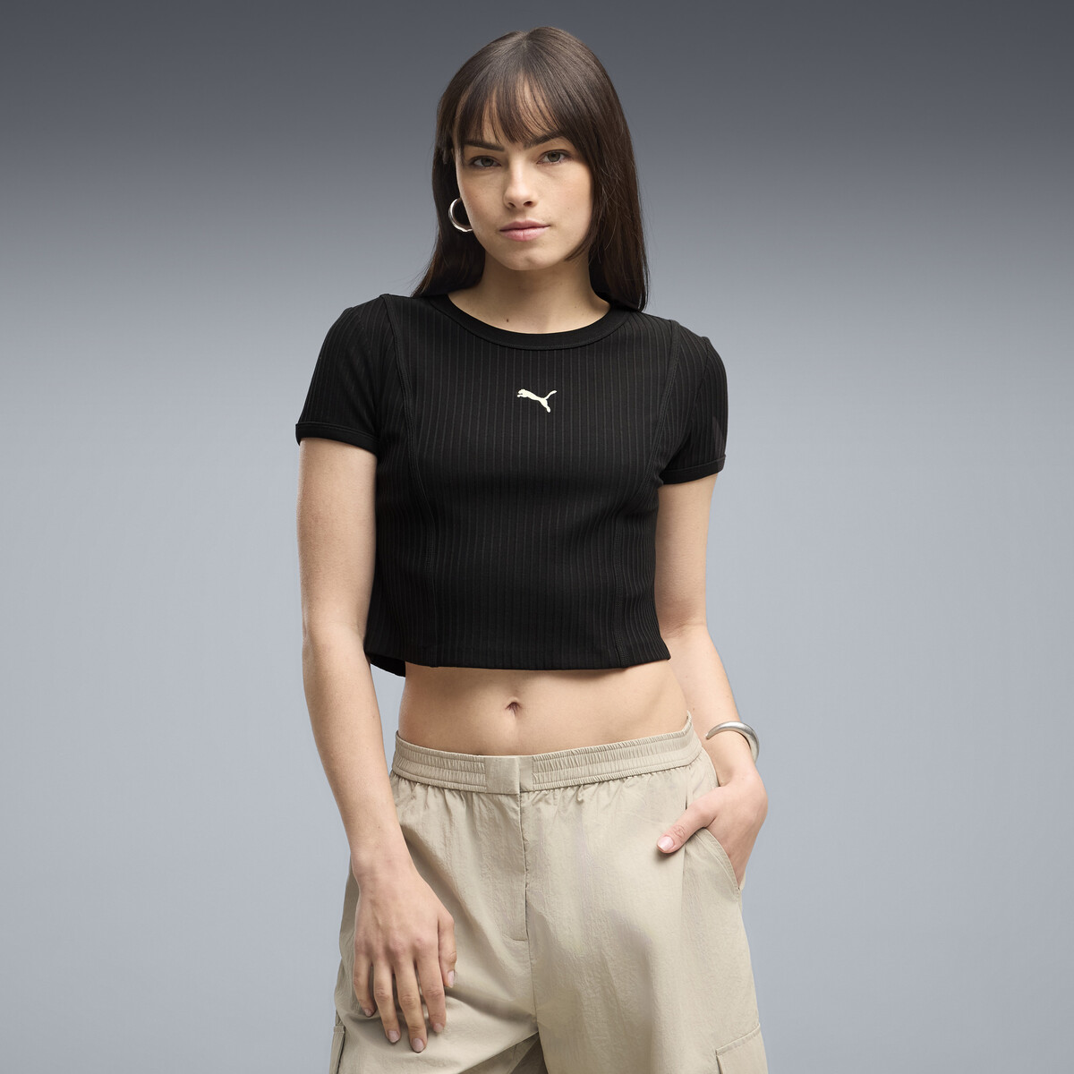 Essentials Ribbed Baby T-Shirt Women in Black by PUMA, XL