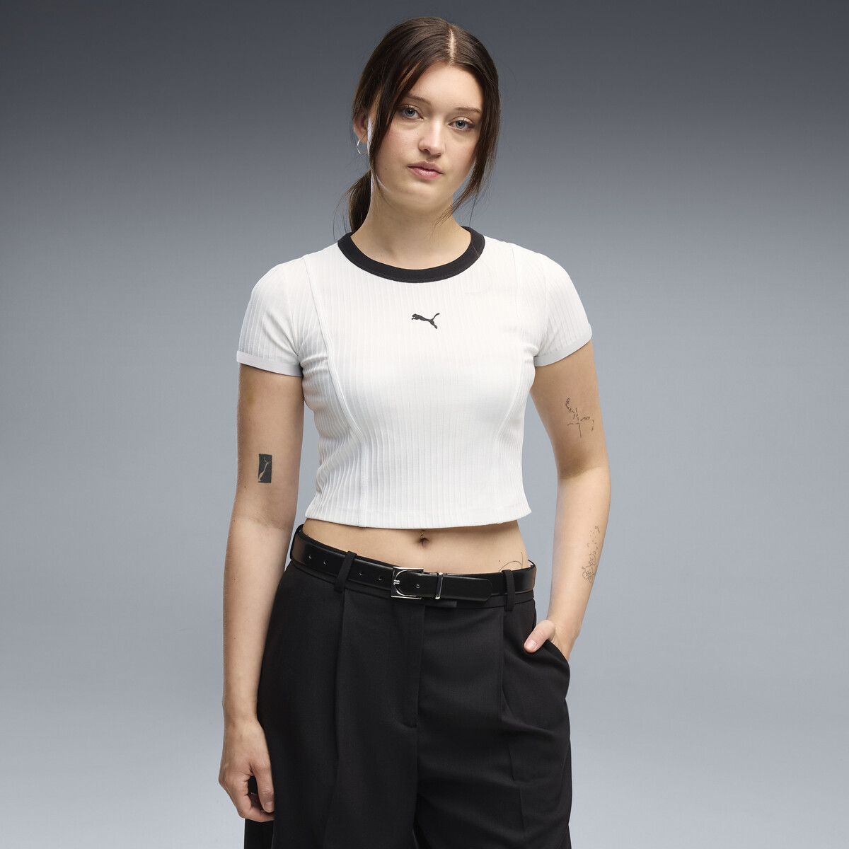 Essentials Ribbed Baby T-Shirt Women in White by PUMA, Large