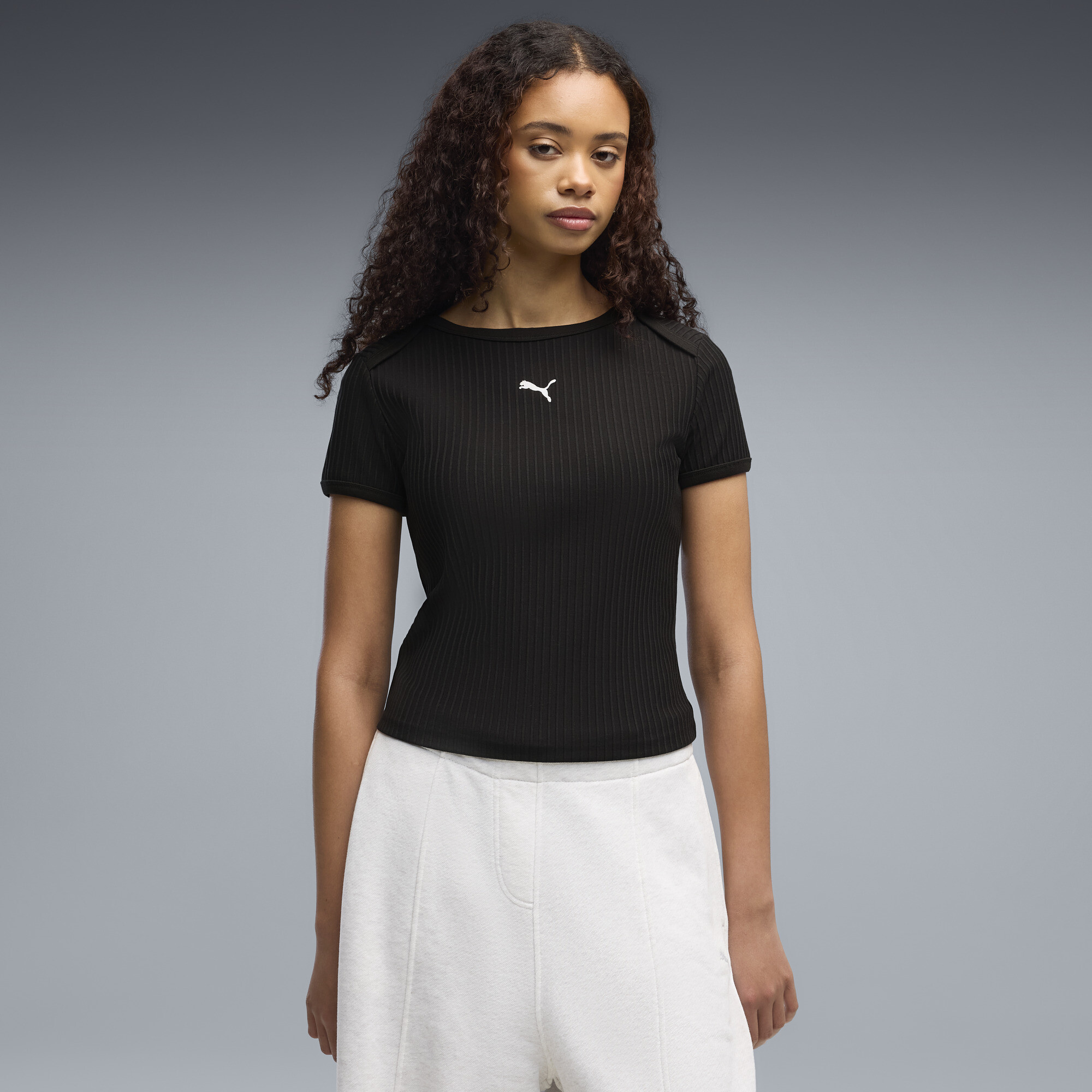 PUMA Essentials Ribbed Slim T-Shirt Damen, Kleidung, Schwarz, S