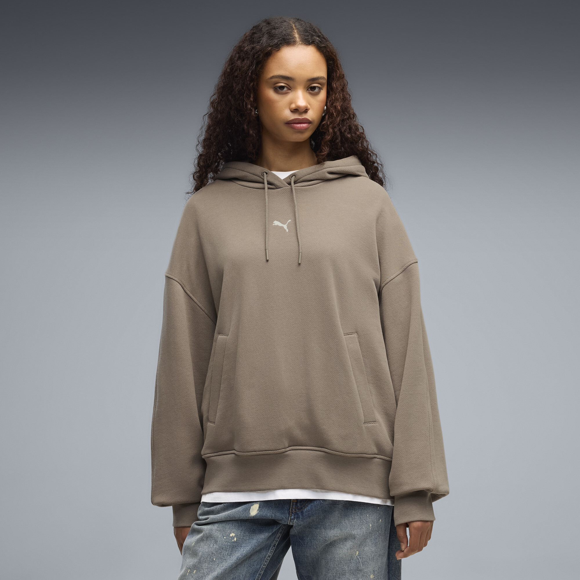 PUMA Essentials Women's Oversized Hoodie in Beige, Size L