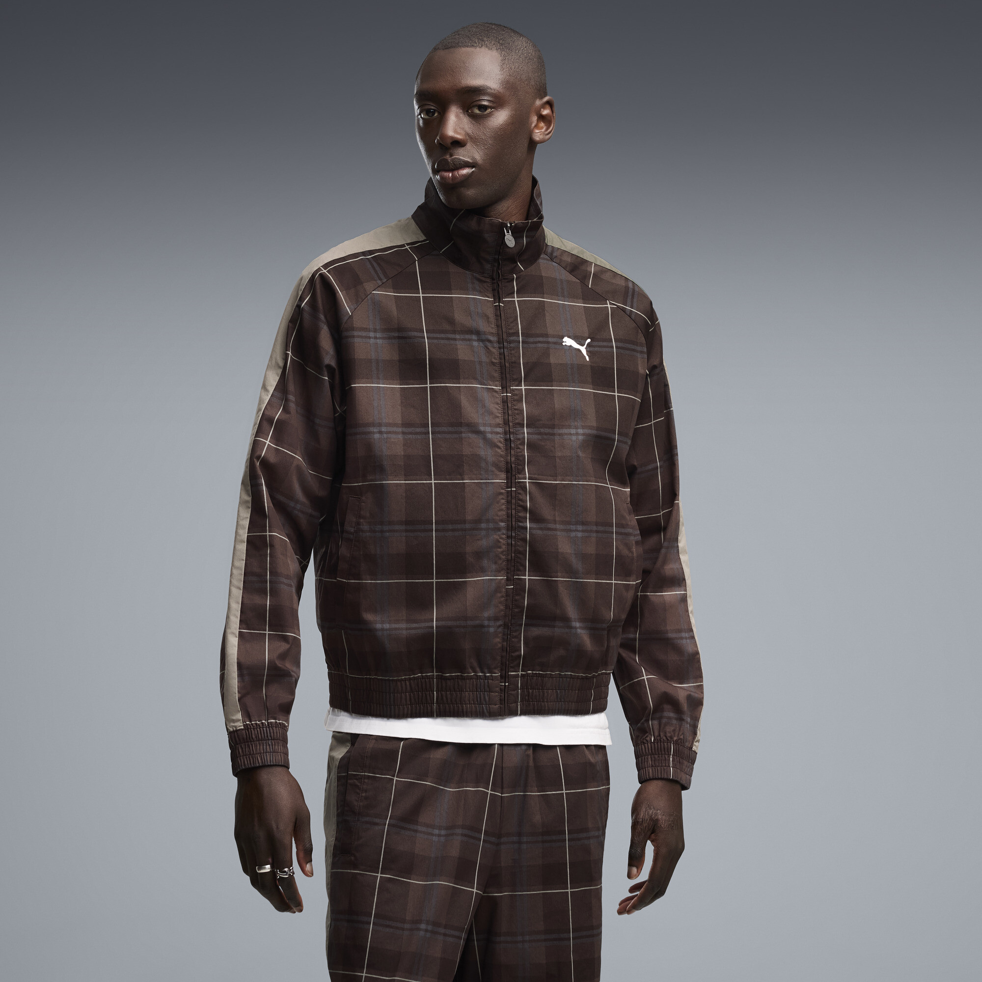 PUMA Veste de sport dcontracte carreaux T7 Homme Vtements Marron XL 90 €
