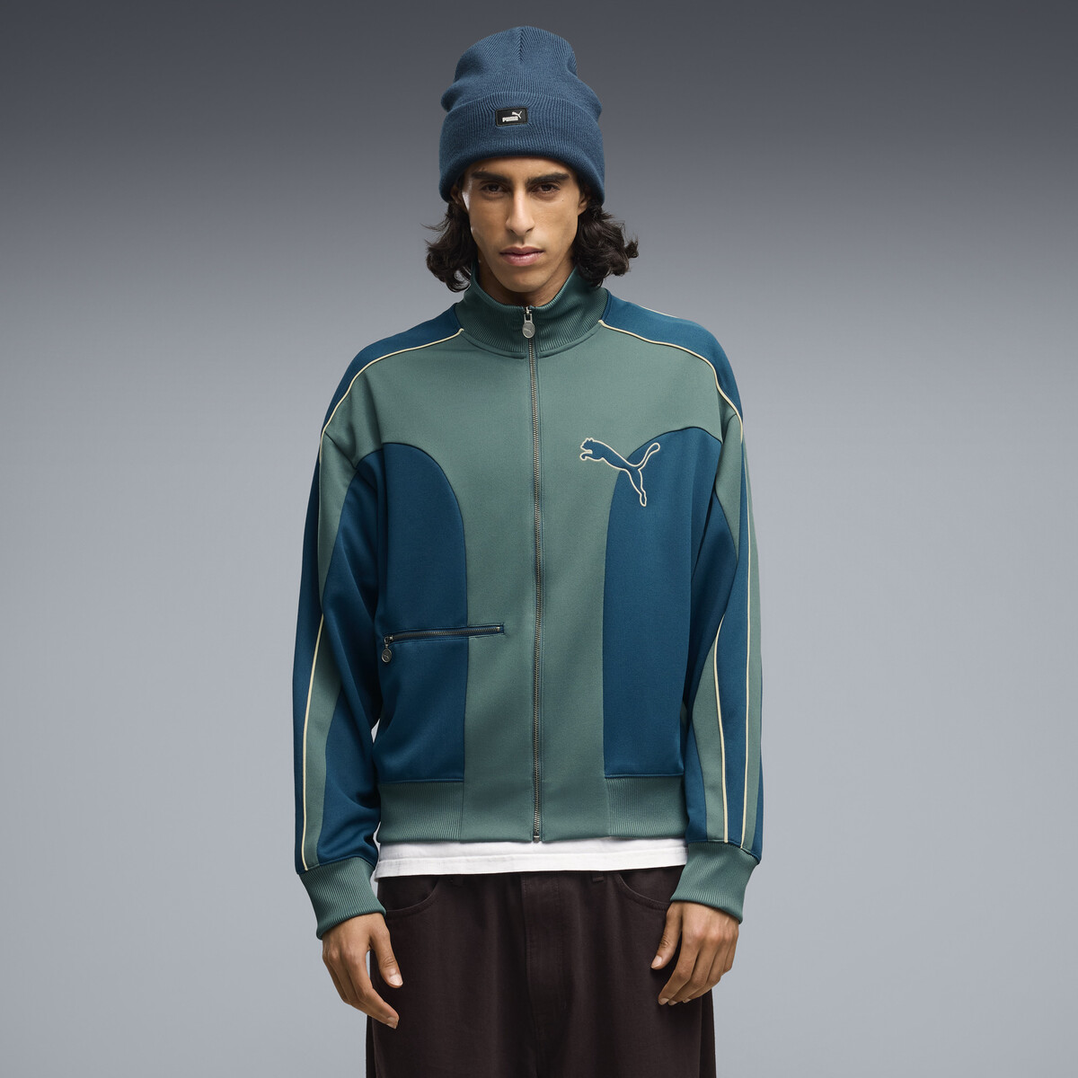 T7 Love Of The Cat Relaxed Track Jacket Men in Midnight Petrol/Herb Garden by PUMA, XS