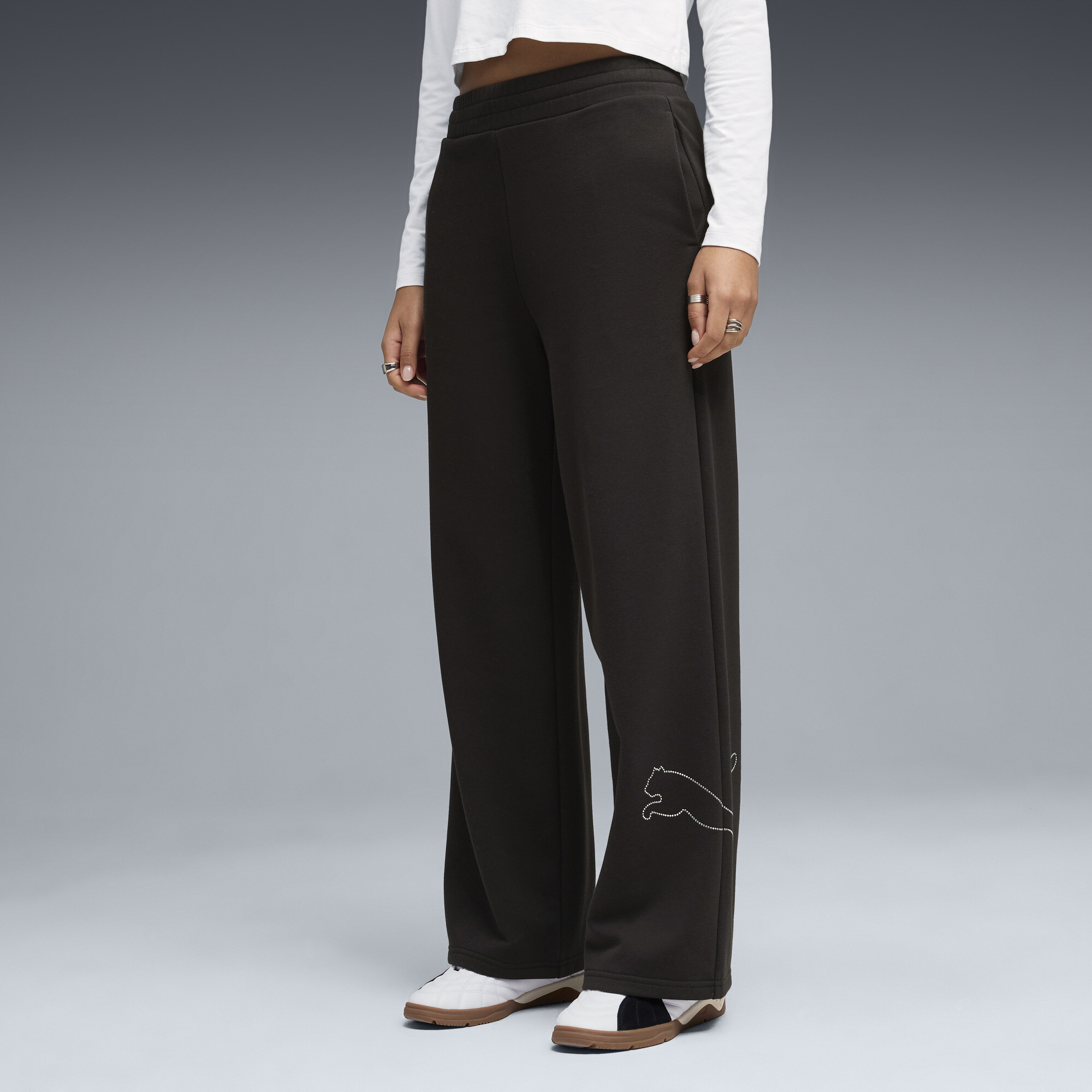 PUMA Bedazzled Women's High Waist, Wide Leg Pants in Black, Size S